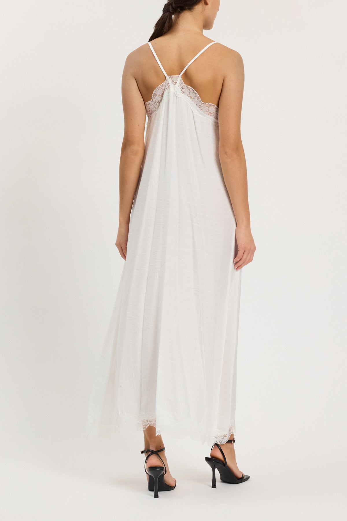 SLIP DRESS LUNGO CON PIZZO IN CONTRASTO