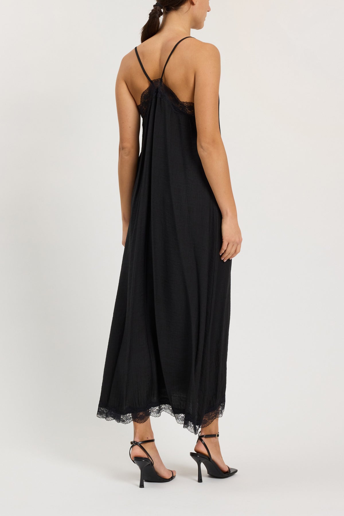 SLIP DRESS LUNGO CON PIZZO IN CONTRASTO