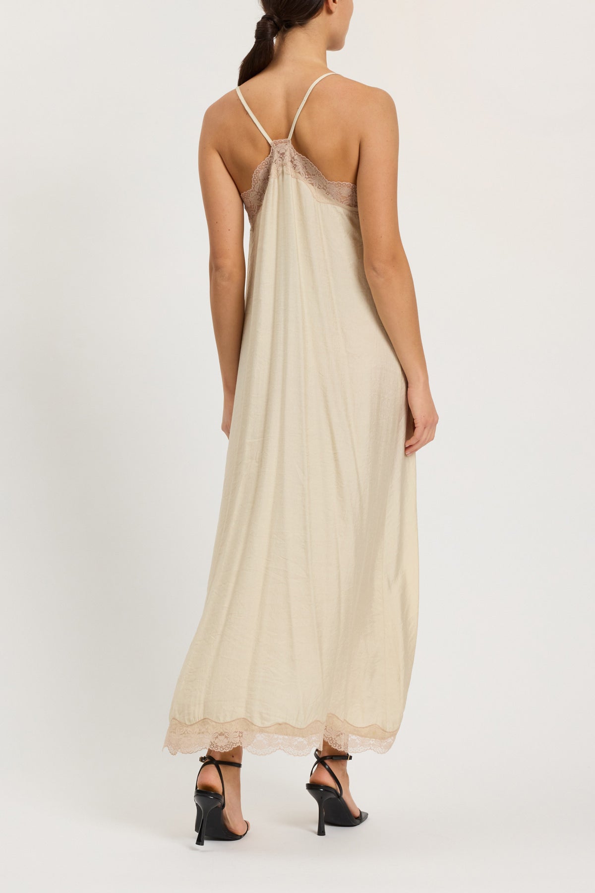 SLIP DRESS LUNGO CON PIZZO IN CONTRASTO