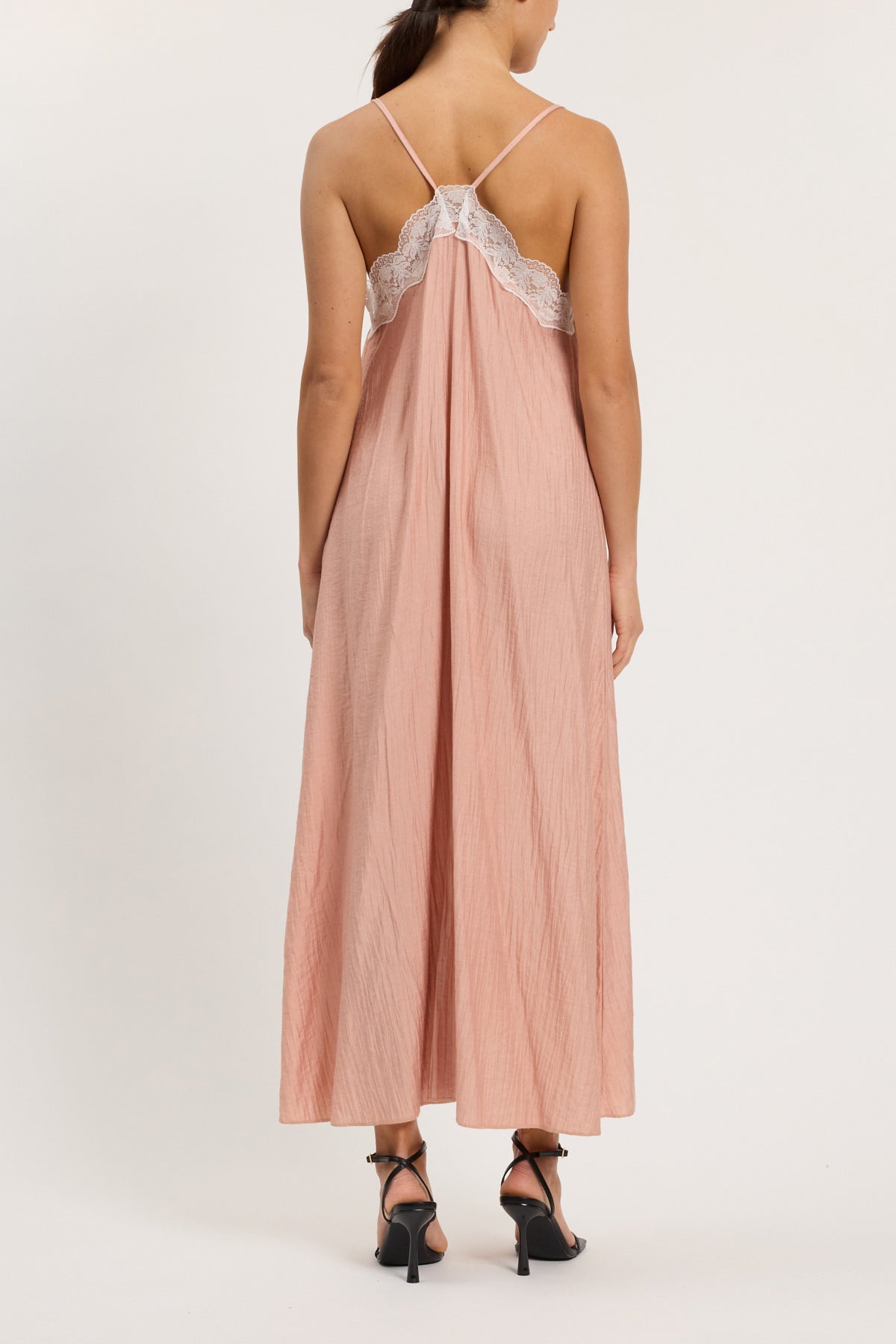 SLIP DRESS LUNGO CON PIZZO IN CONTRASTO