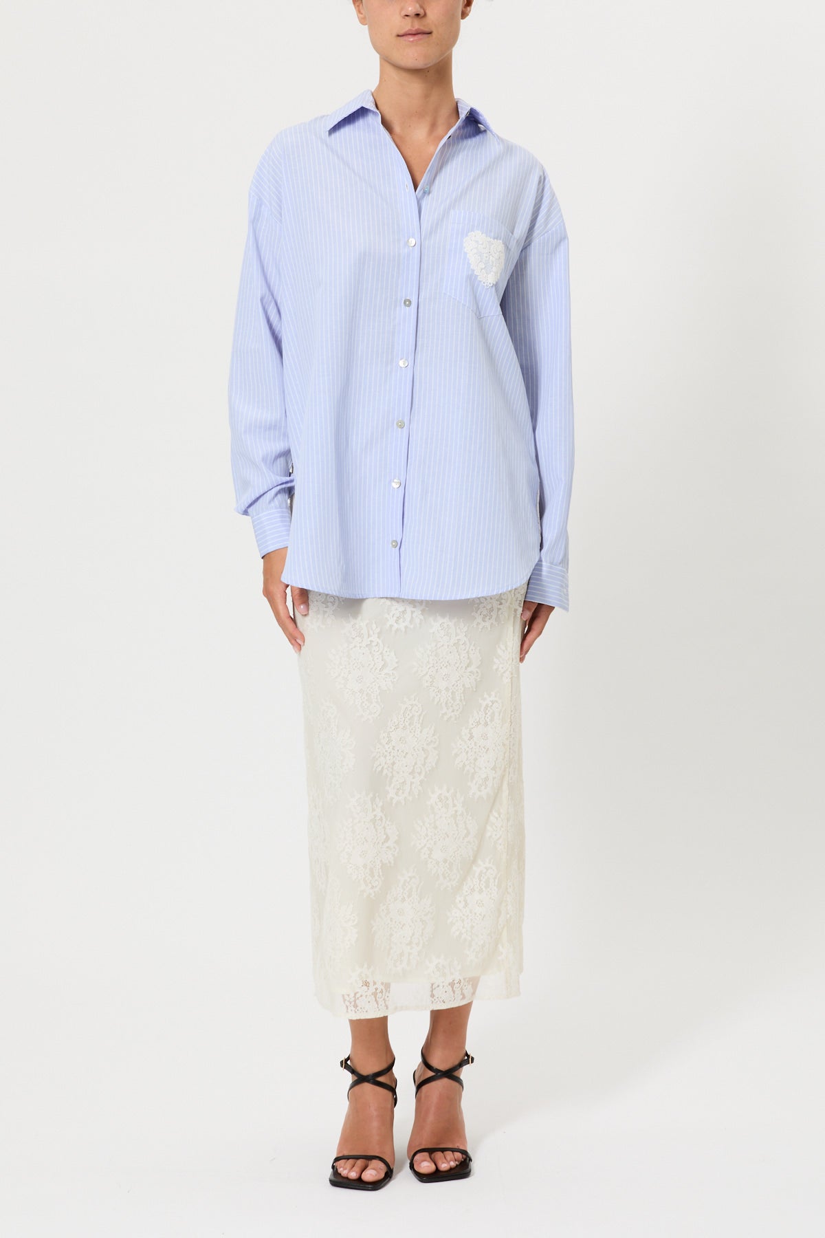 CAMICIA A RIGHE CON SCHIENA IN PIZZO