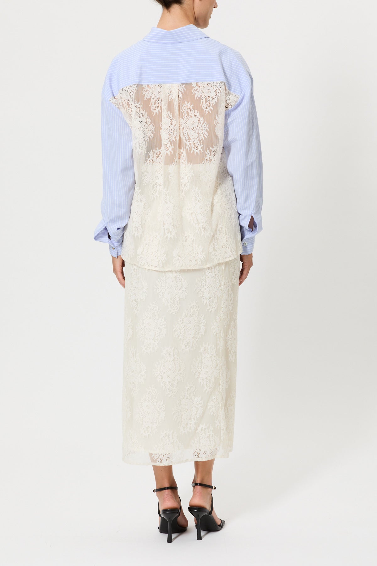 STRIPED SHIRT WITH LACE BACK