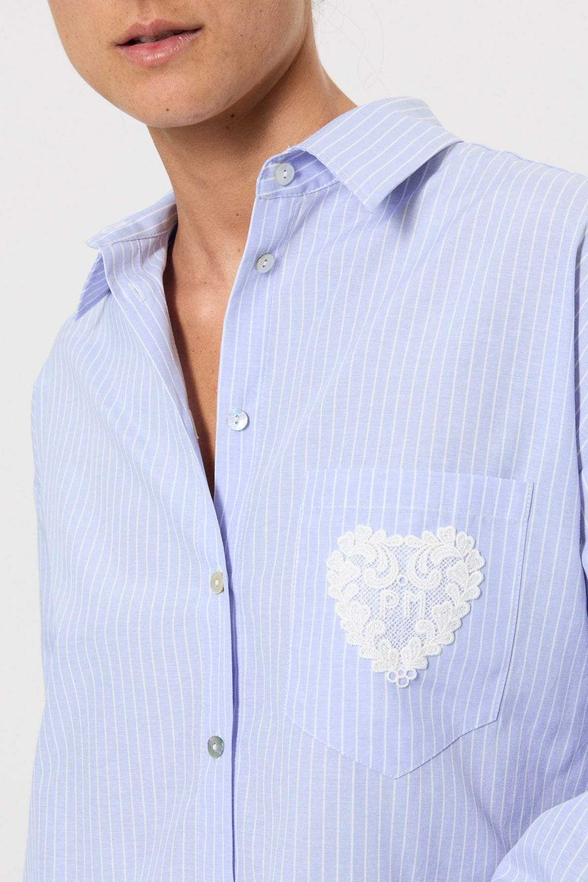 STRIPED SHIRT WITH LACE BACK