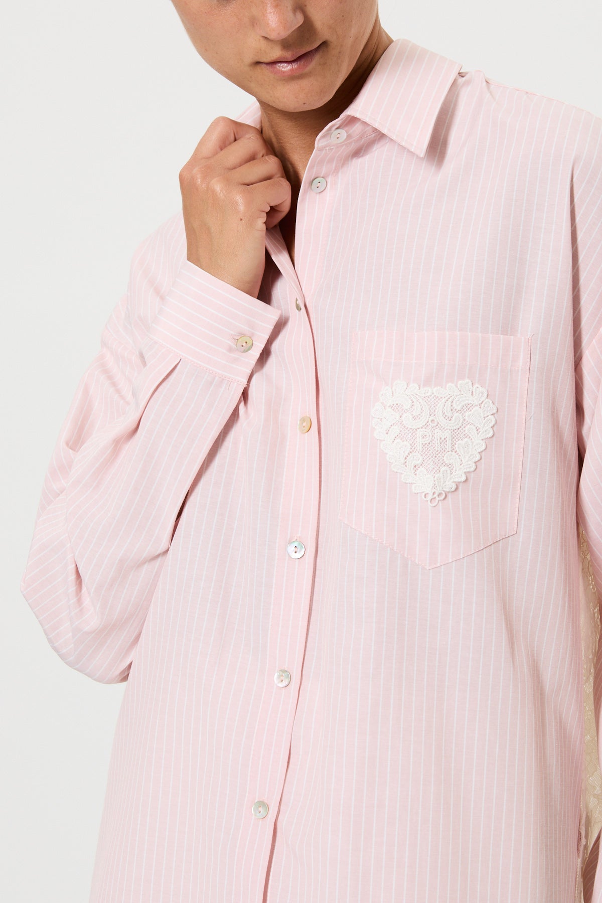 STRIPED SHIRT WITH LACE BACK