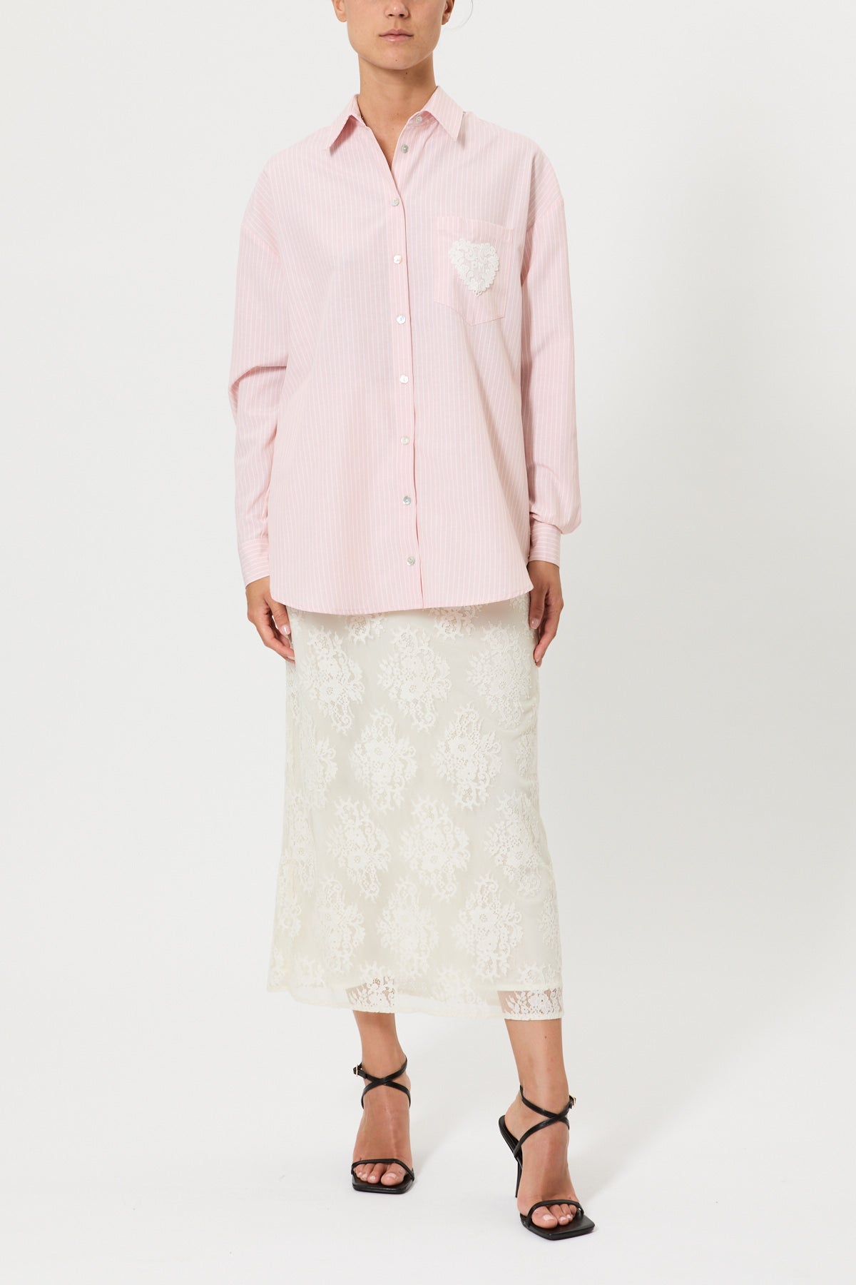 STRIPED SHIRT WITH LACE BACK