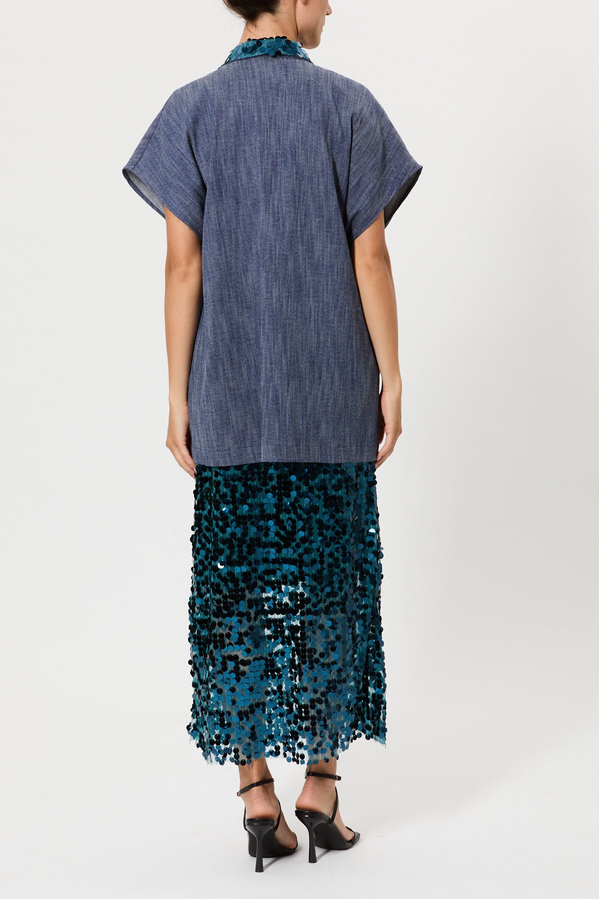 CAPPA IN DENIM CON COLLO PAILLETTES