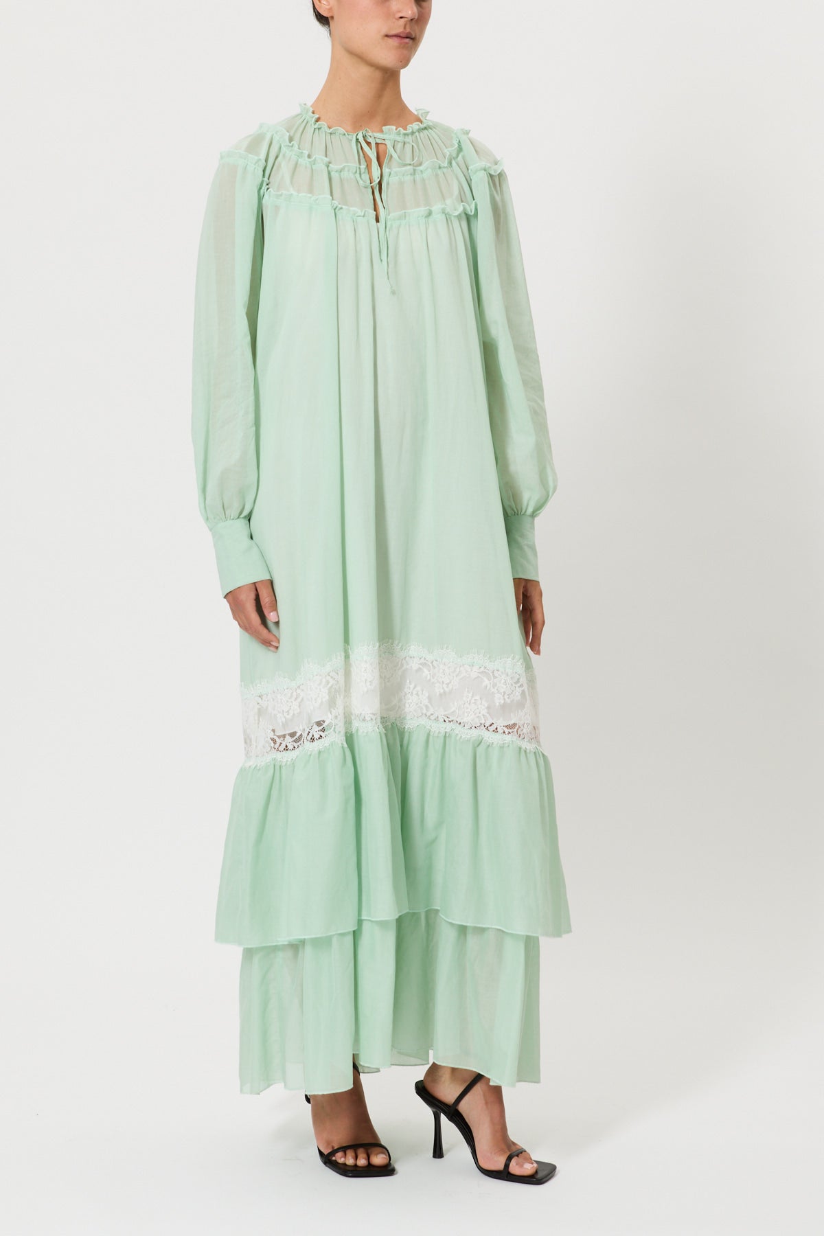 LONG MUSLIN DRESS WITH LACE