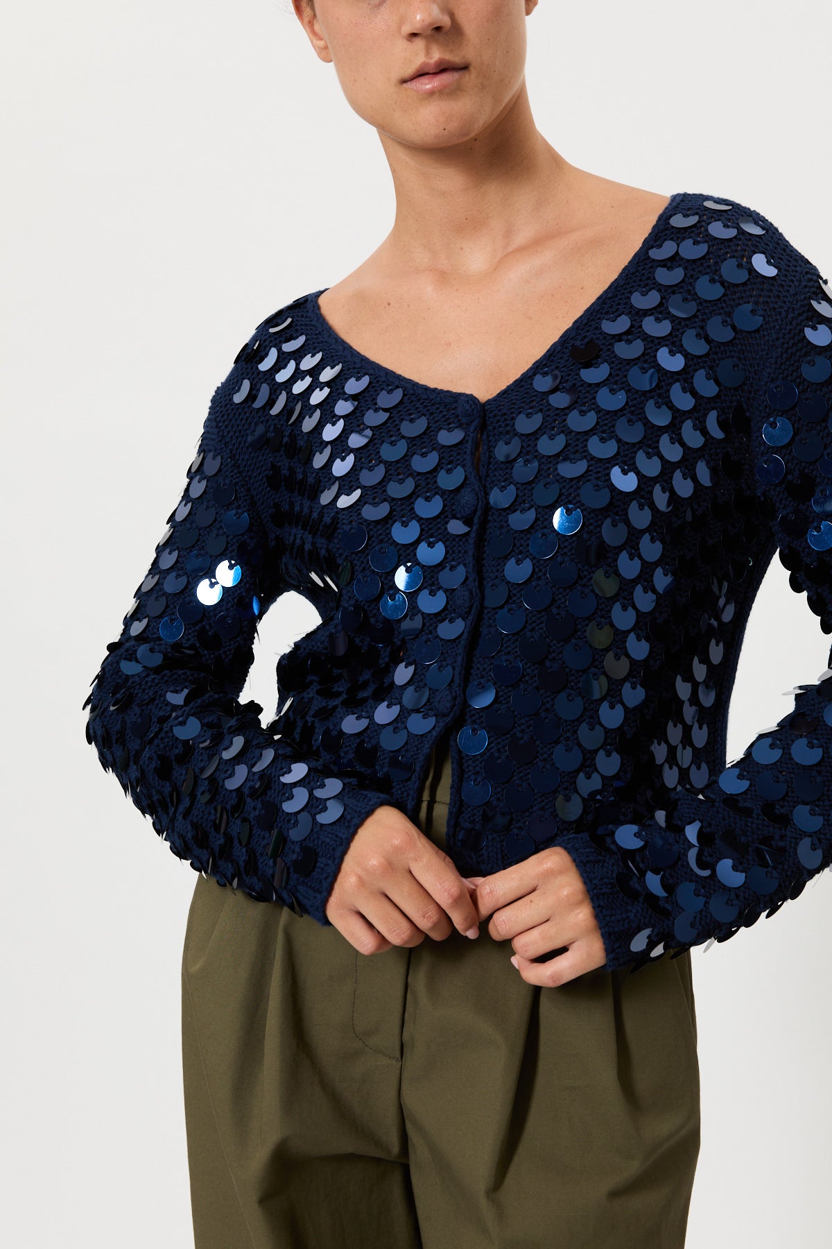 CROP CARDIGAN WITH SEQUINS