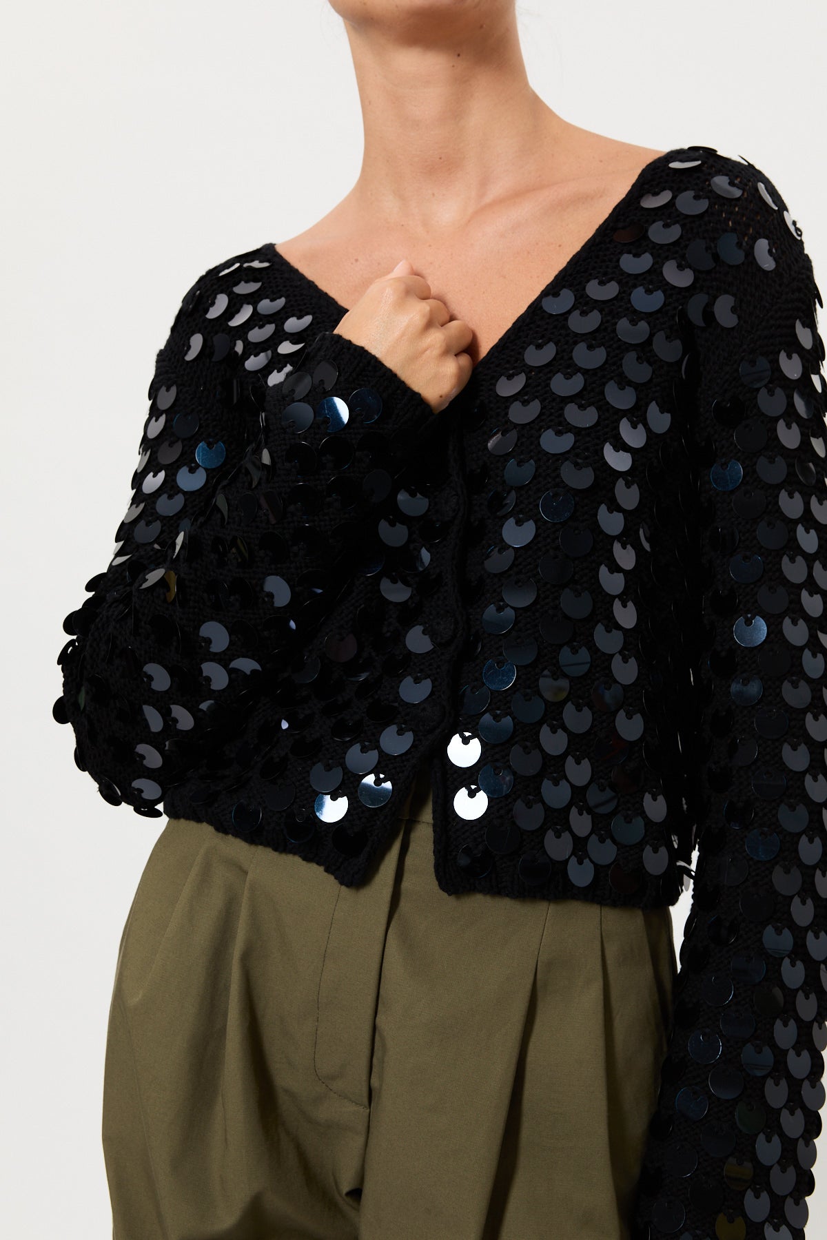 CROP CARDIGAN WITH SEQUINS