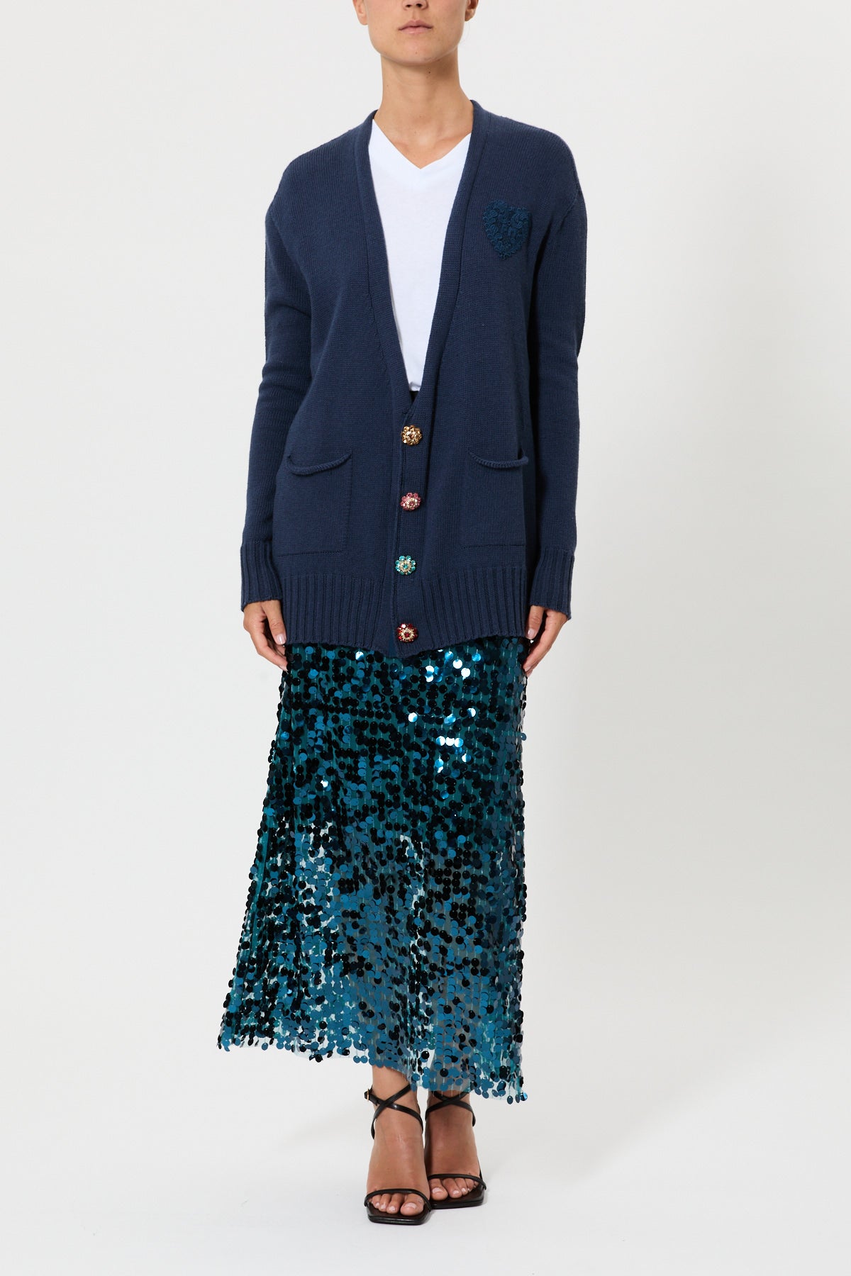 CARDIGAN CON TASCHE E BOTTONI GIOIELLO