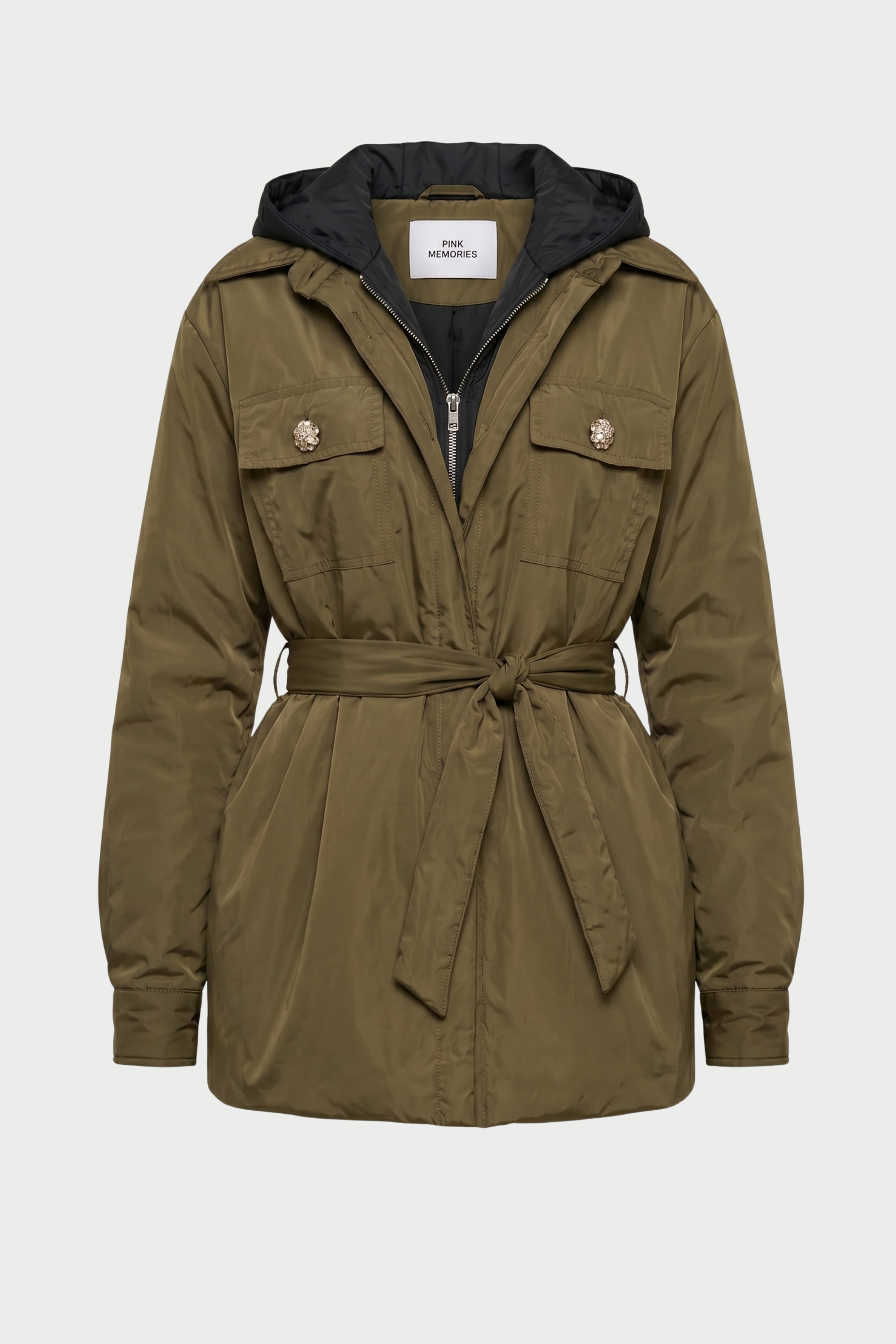 100 GRAM DOUBLE OVERSIZED JACKET WITH HOOD AND BELT