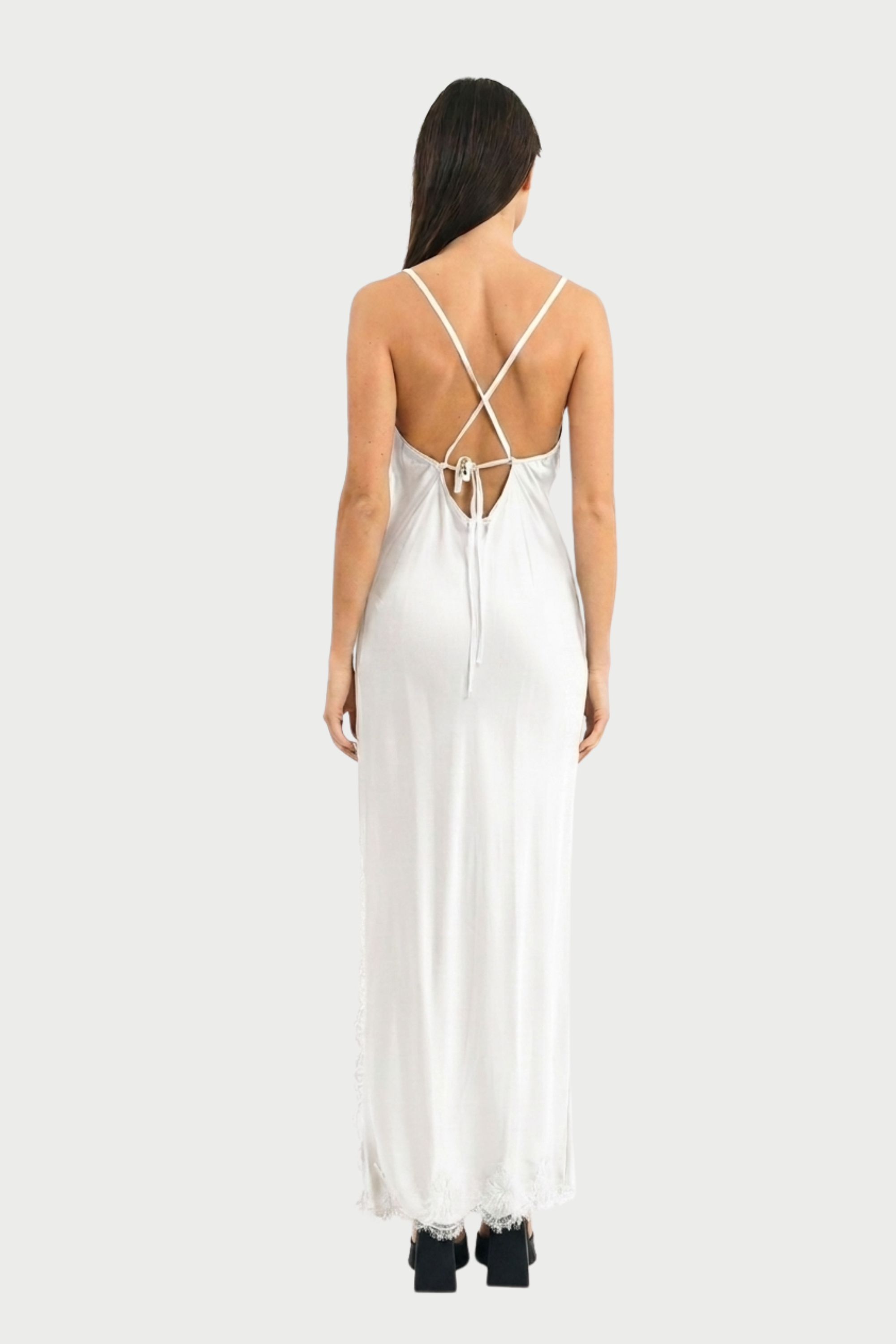 SLIP DRESS STAR CON PIZZO E SPACCO LATERALE