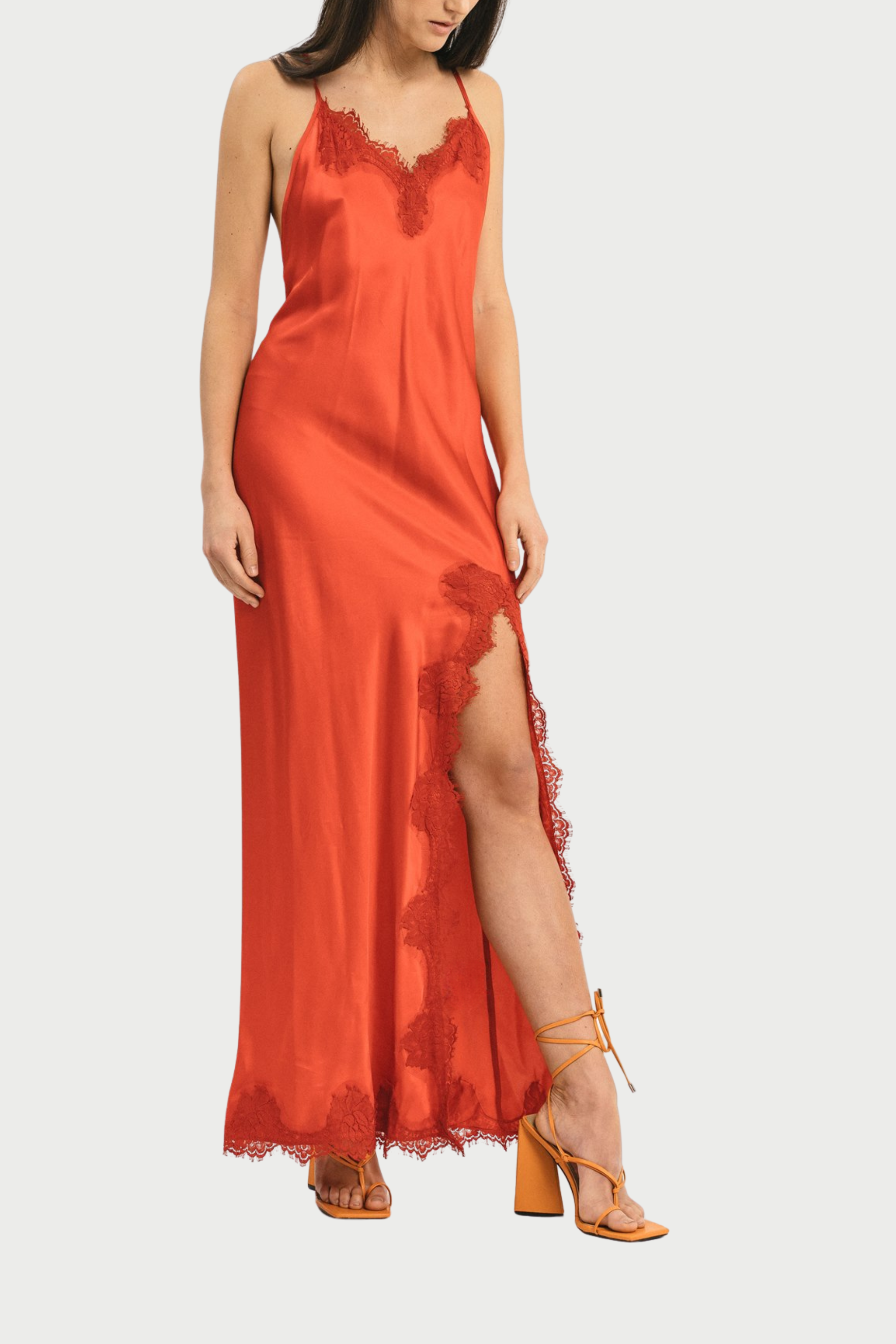 SLIP DRESS STAR CON PIZZO E SPACCO LATERALE