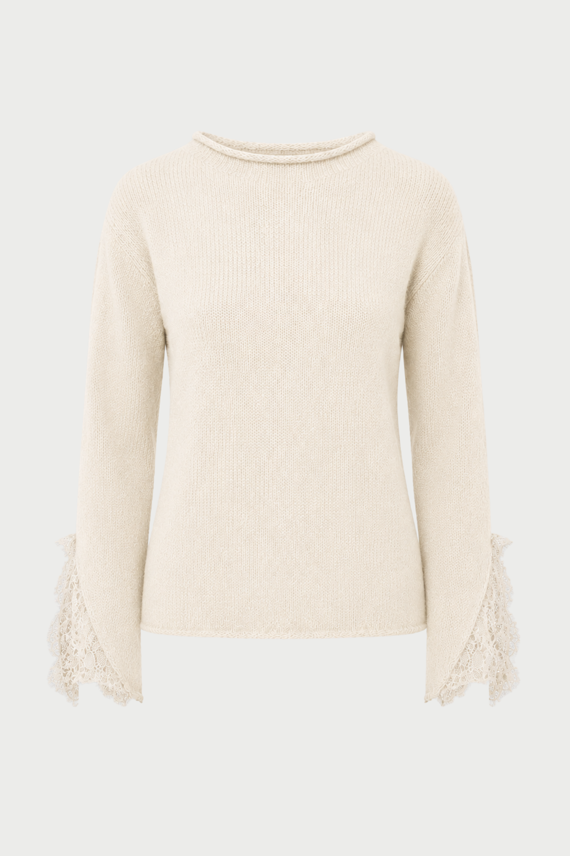 MAGLIA SLIM GIROCOLLO CON SPACCHI E PIZZO IN TONO