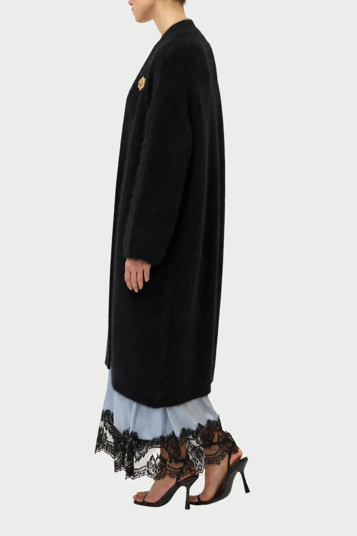 CARDIGAN GARZATO LUNGO CON SPILLA GIOIELLO