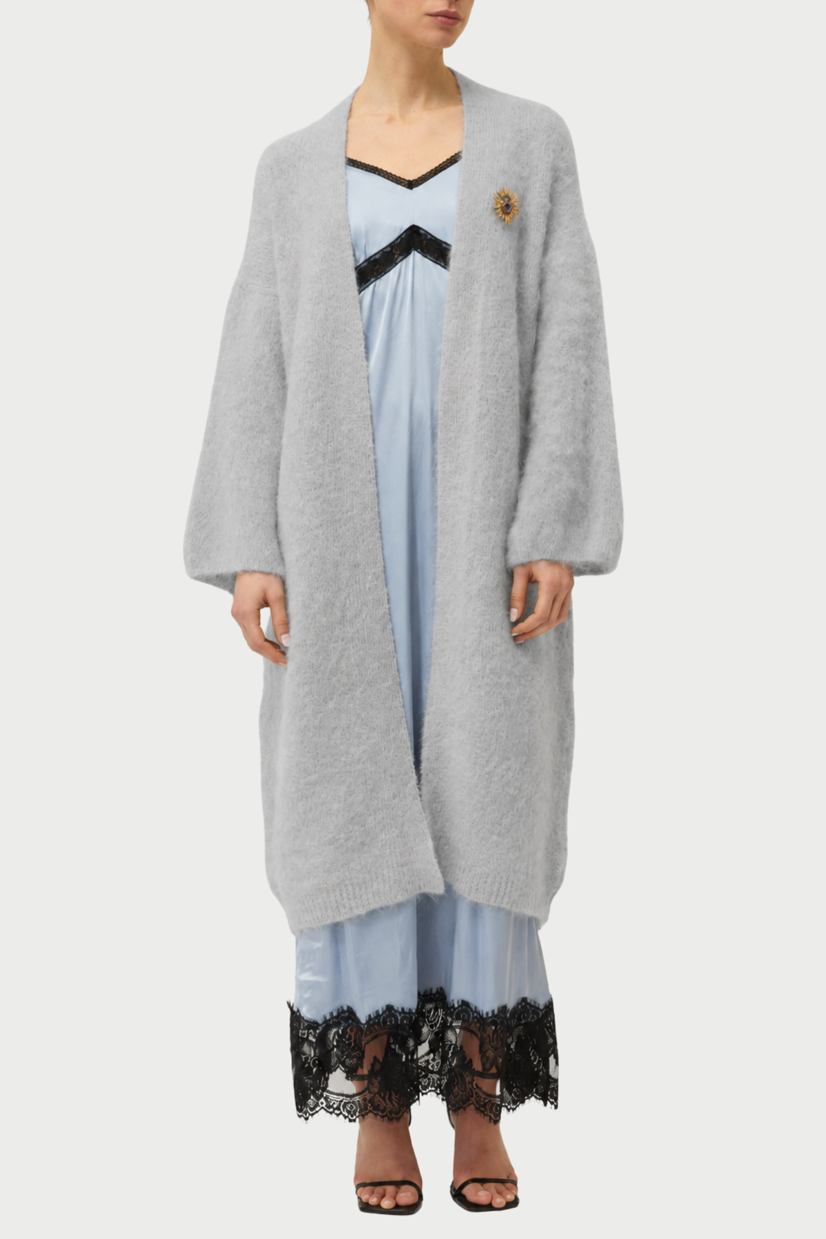 CARDIGAN GARZATO LUNGO CON SPILLA GIOIELLO