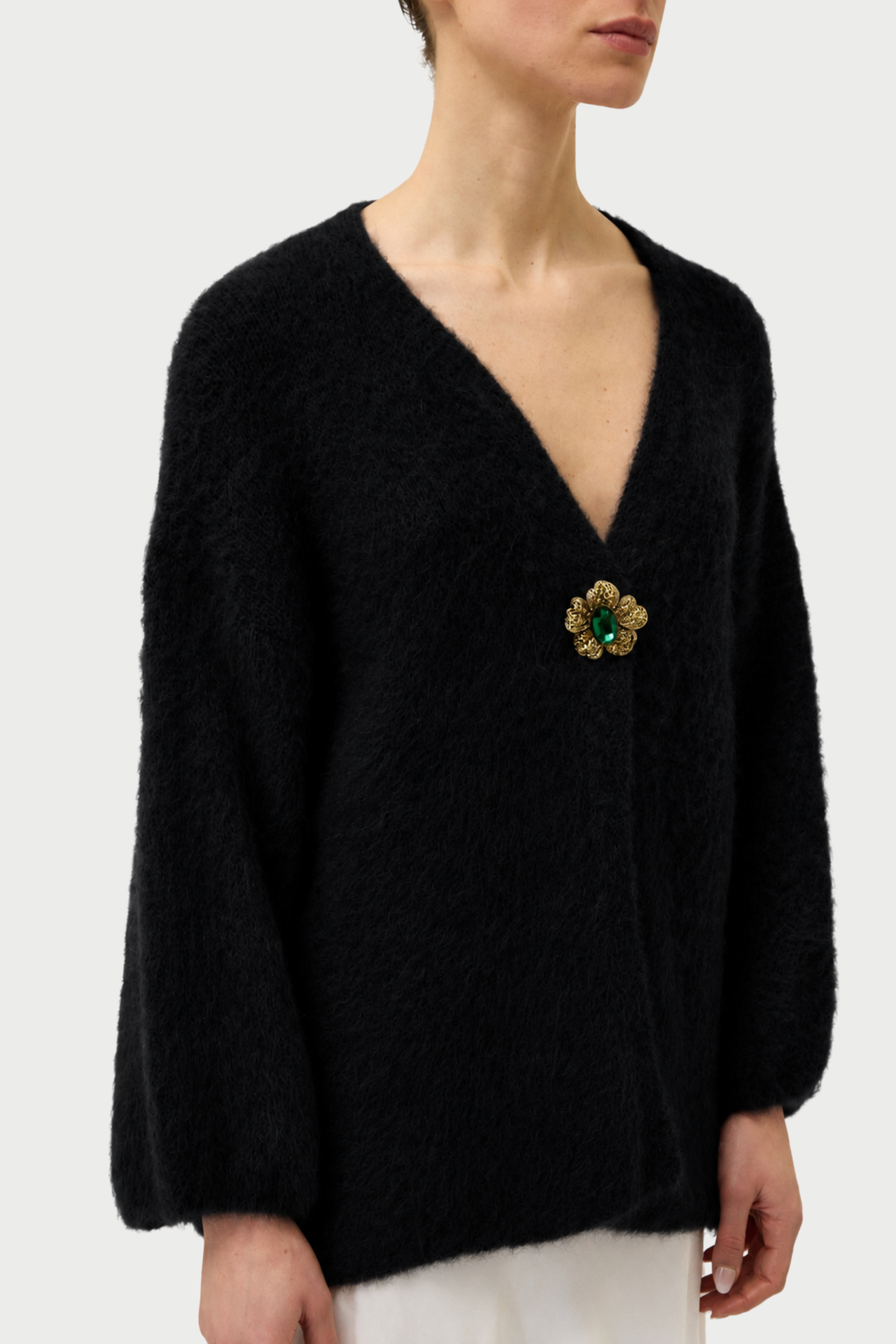 CARDIGAN GARZATO CON SPILLA GIOIELLO
