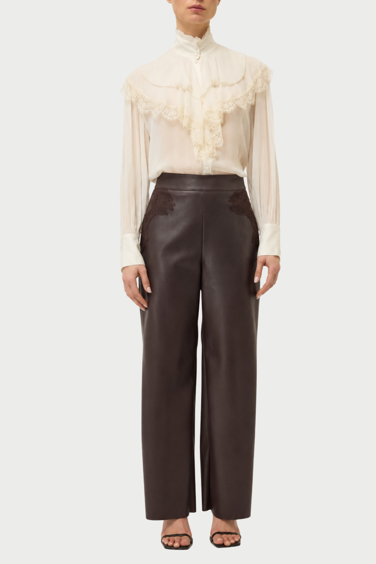 FAUX LEATHER TROUSERS WITH LACE