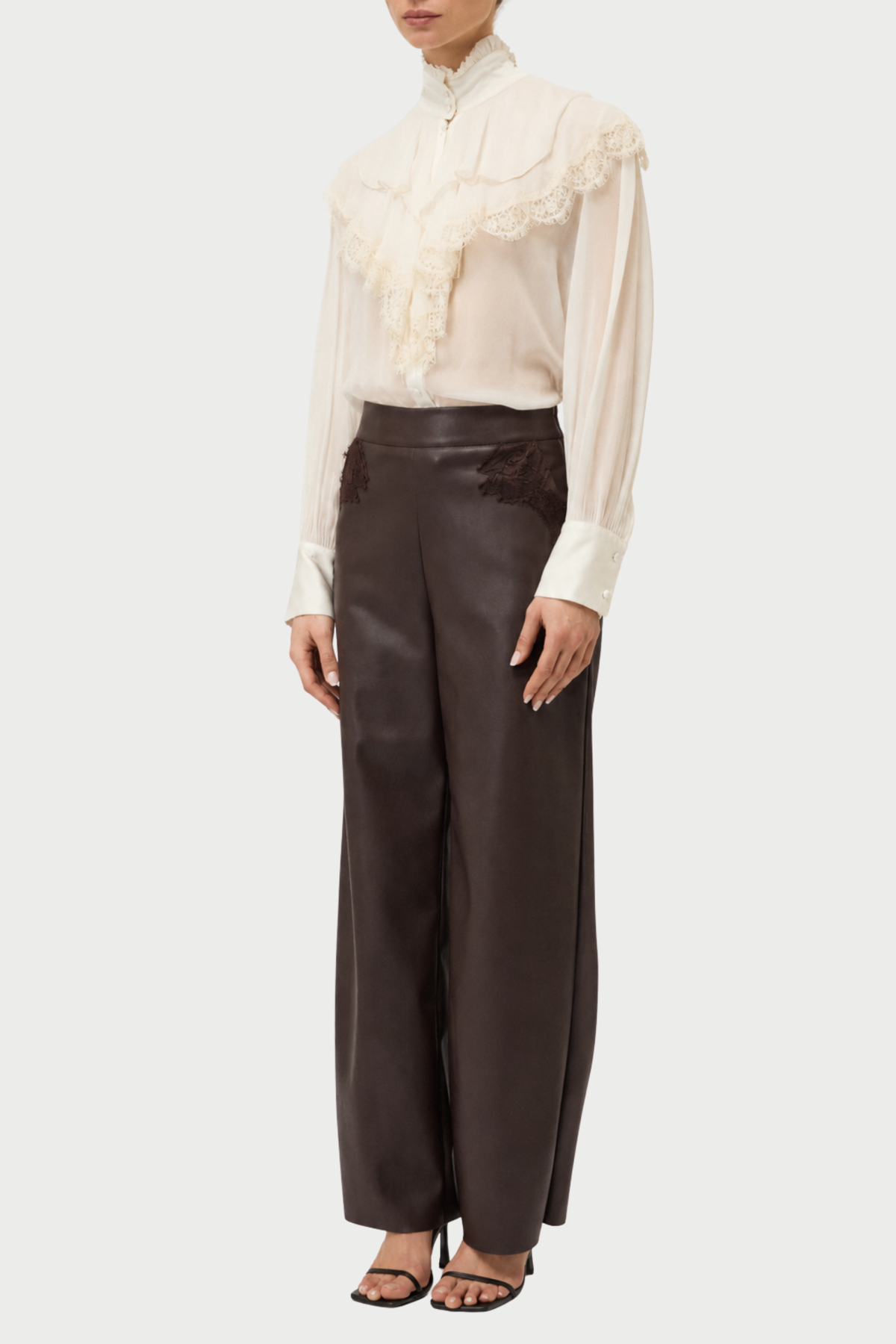 FAUX LEATHER TROUSERS WITH LACE
