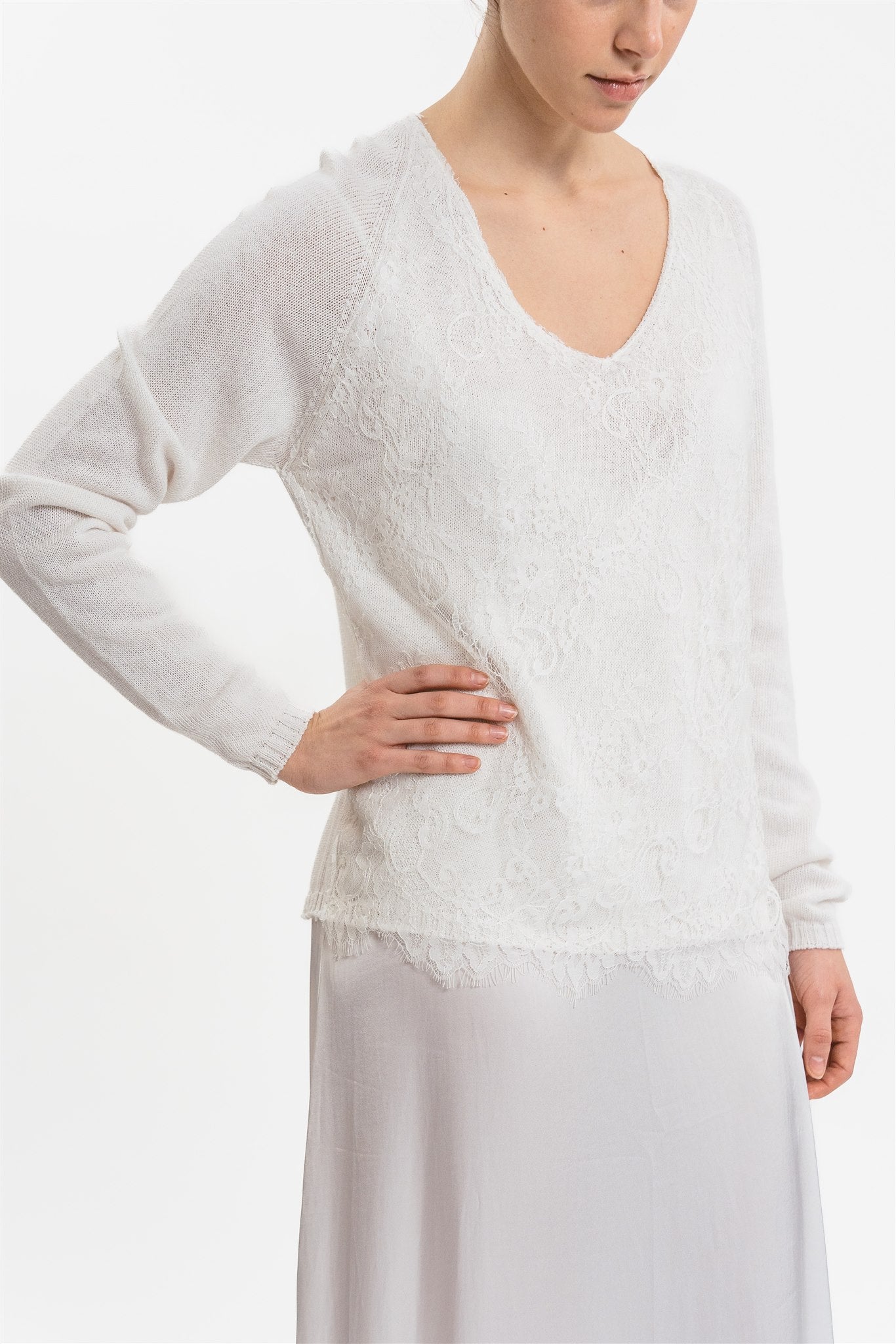 V-NECK SWEATER WITH LACE