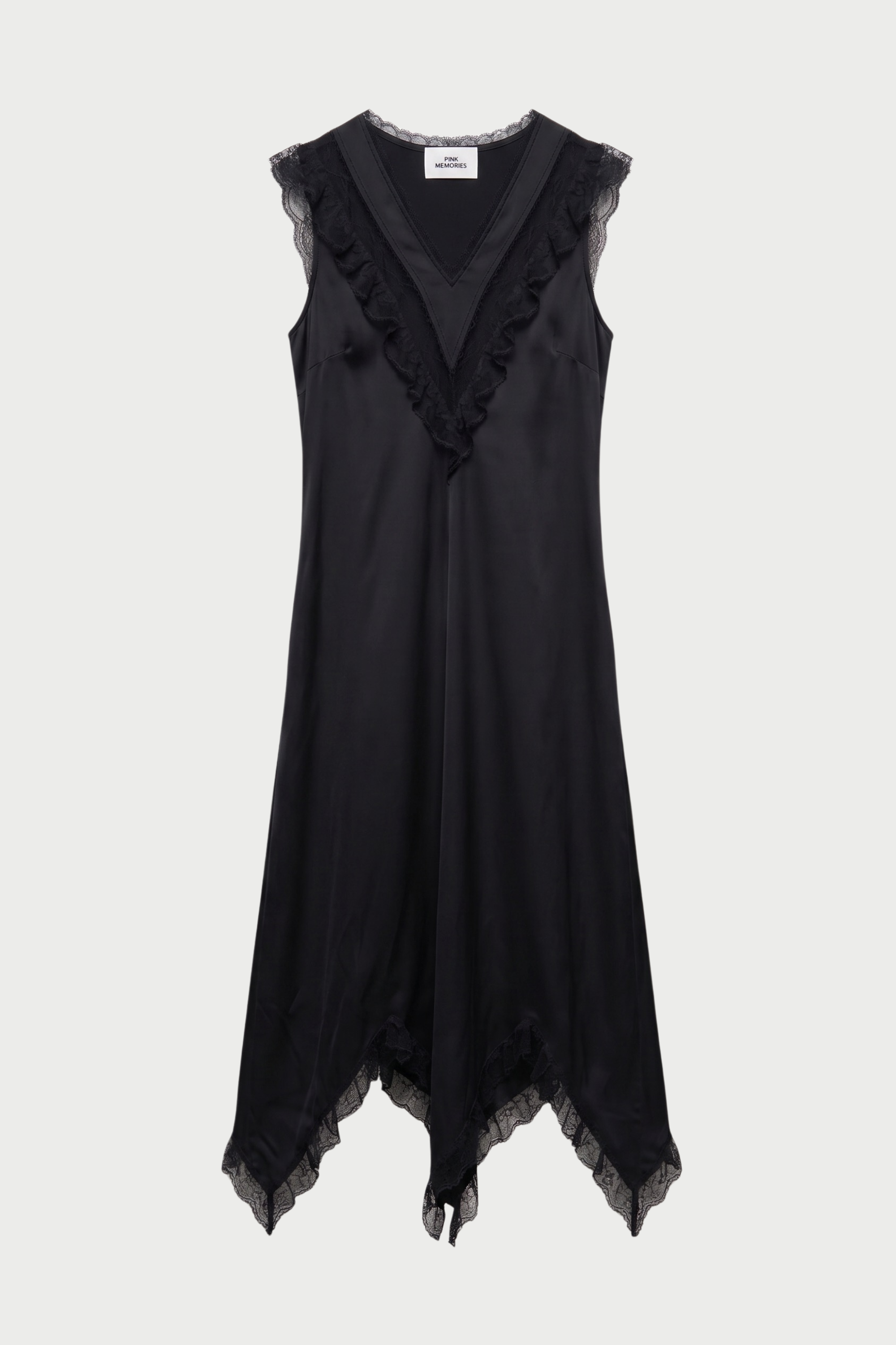 SLIP DRESS SPALLA LARGA IN RASO CON PIZZO