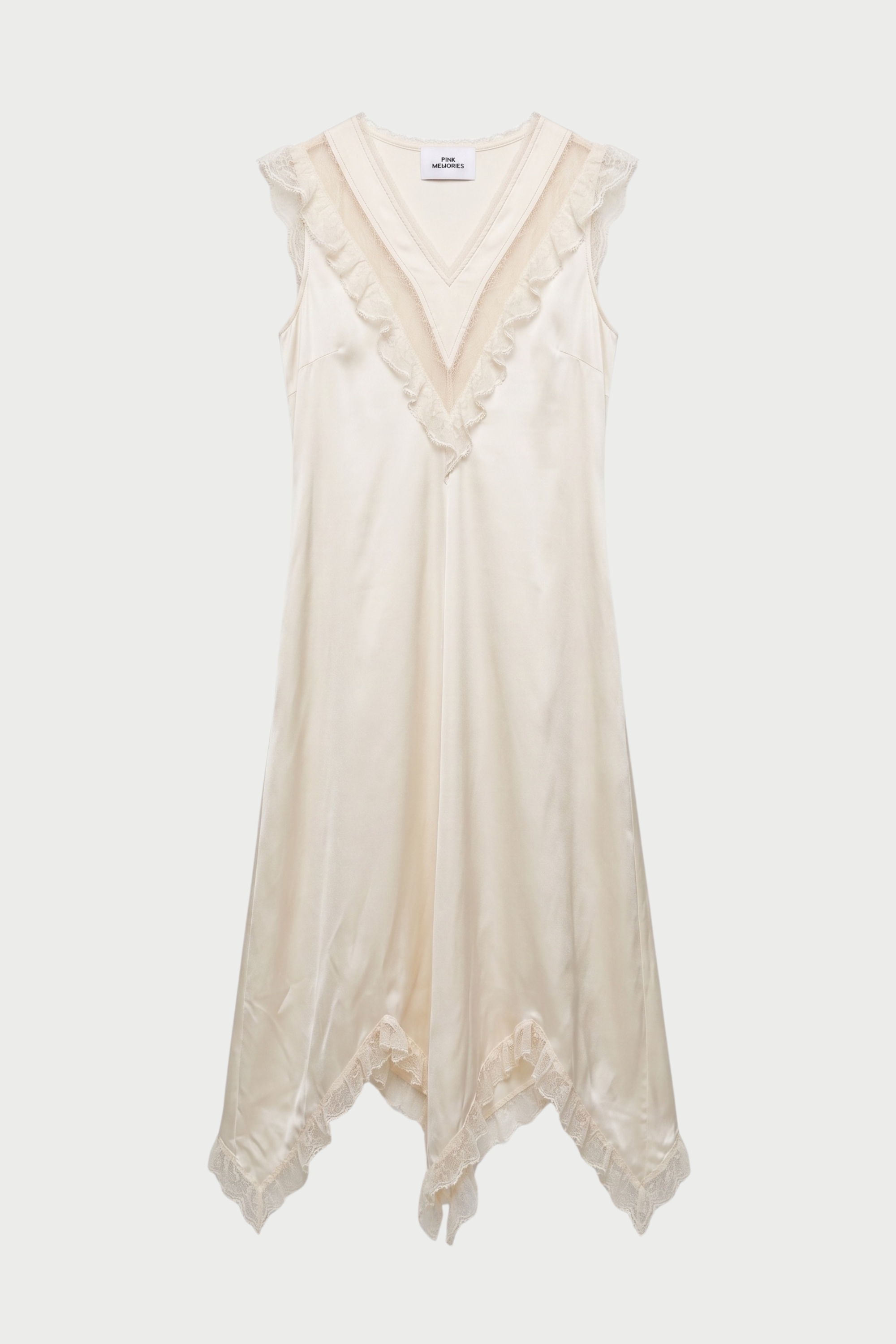 SLIP DRESS SPALLA LARGA IN RASO CON PIZZO
