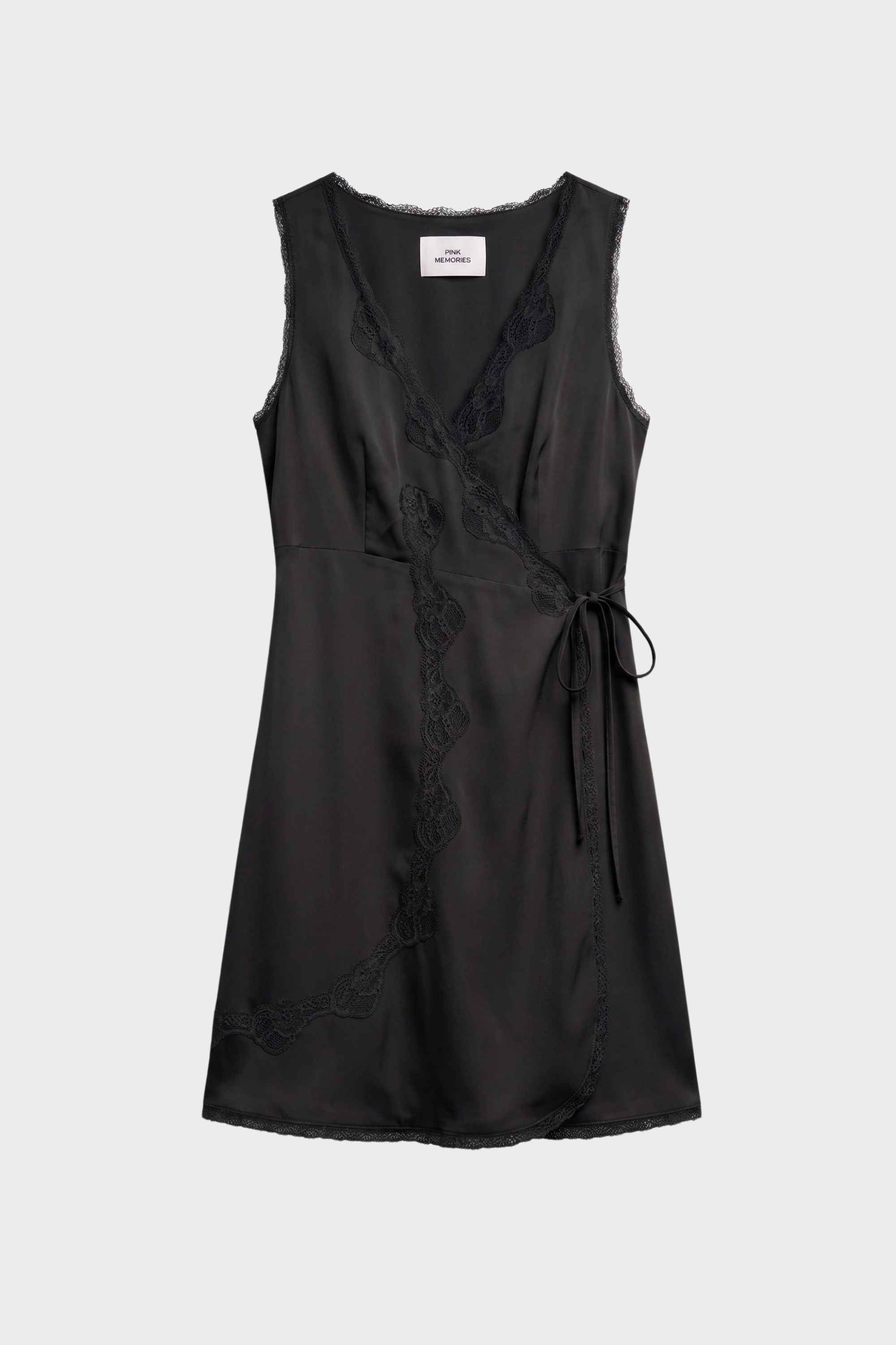 SLIP DRESS CORTA INCROCIATA CON PIZZO A CONTRASTO