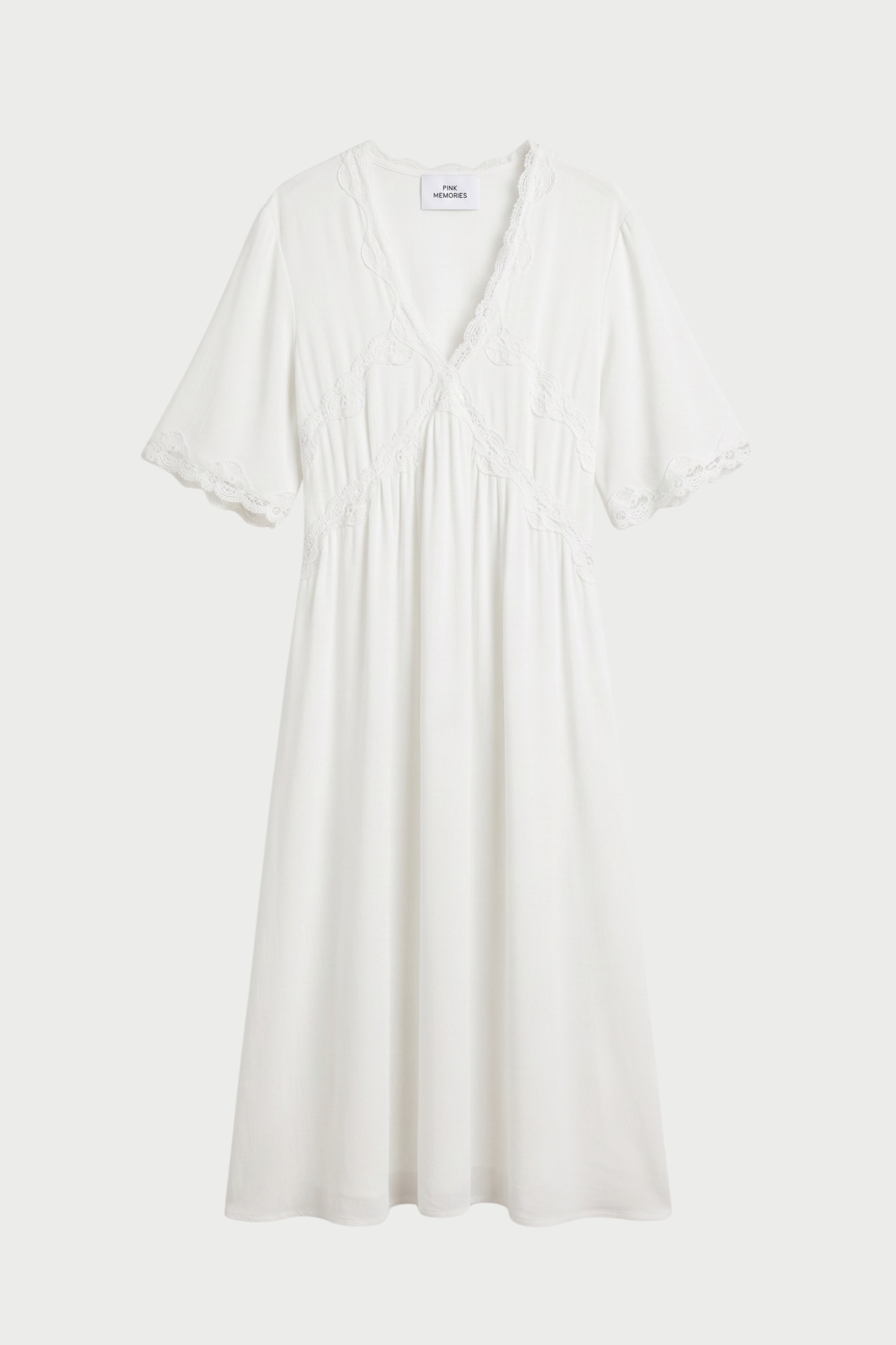 SHORT-SLEEVED SLIP DRESS WITH CONTRAST LACE