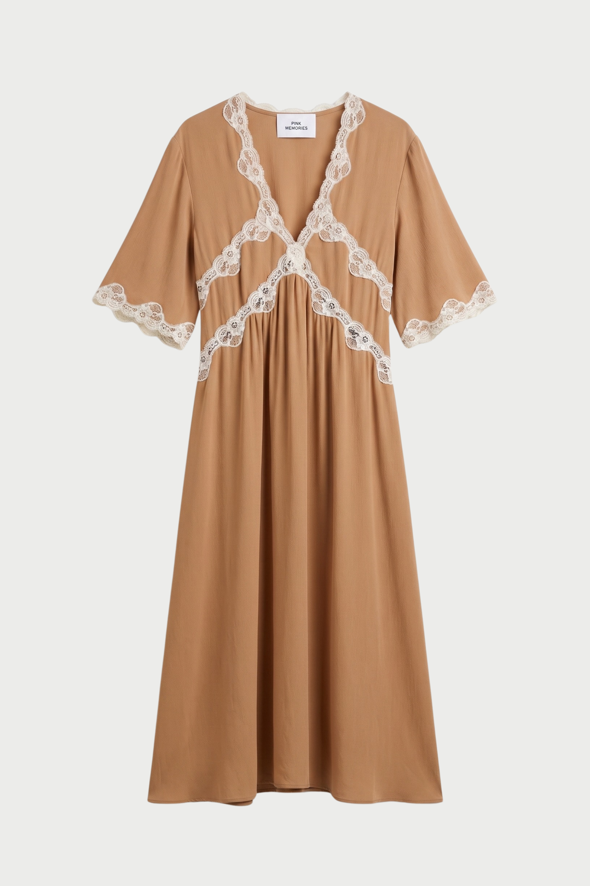SHORT-SLEEVED SLIP DRESS WITH CONTRAST LACE