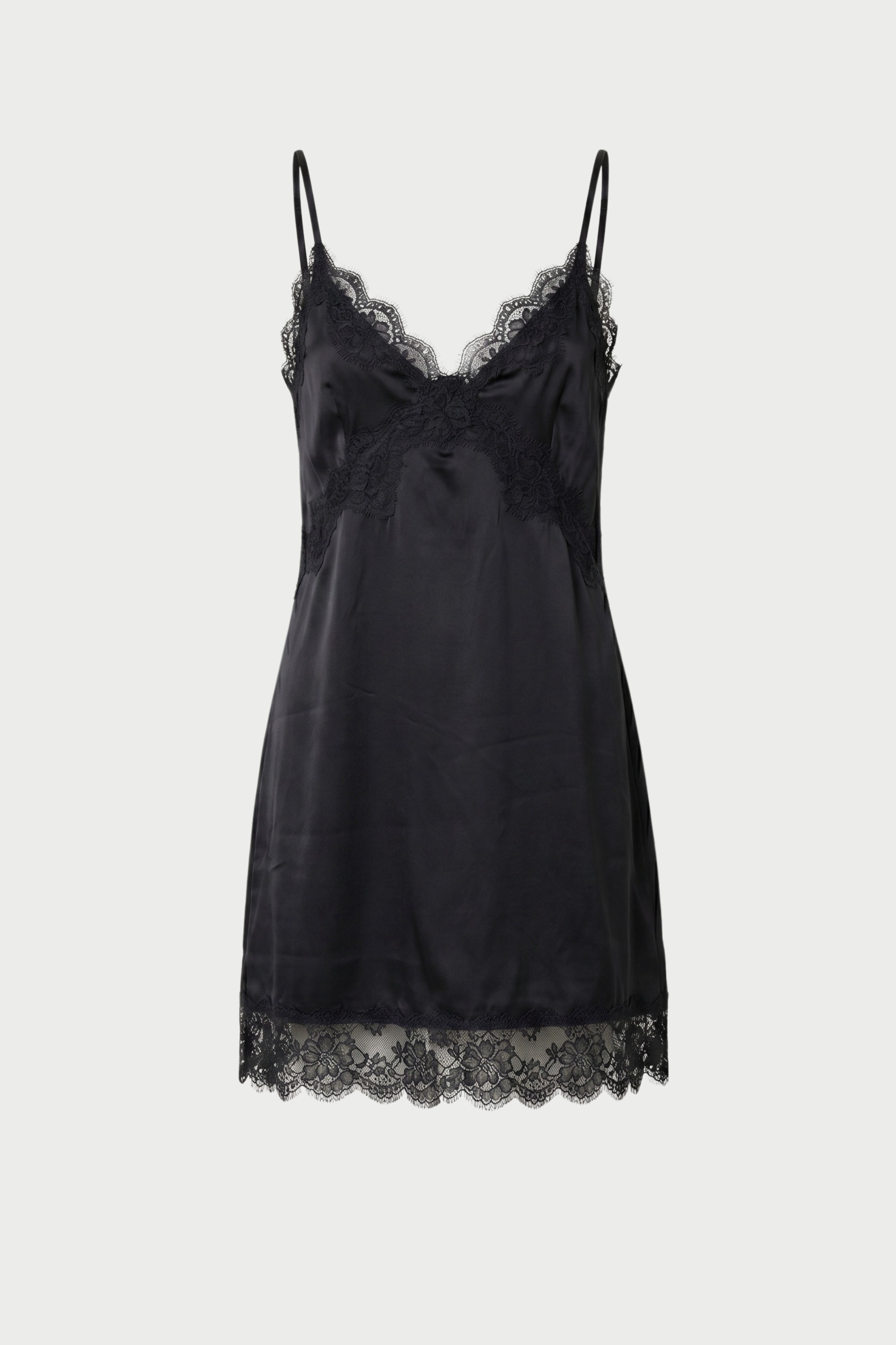 SHORT SATIN SLIP DRESS WITH LACE