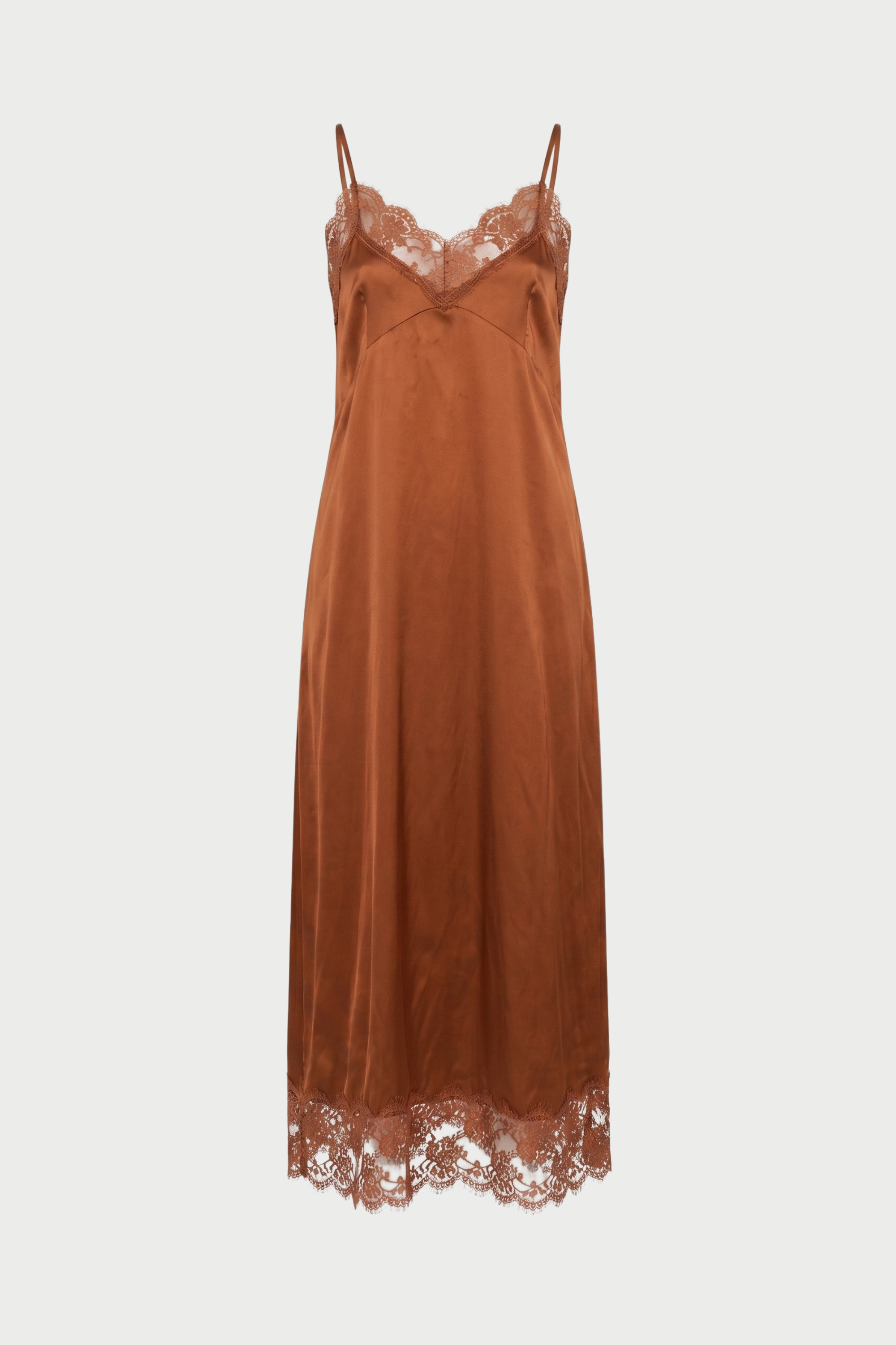 LONG SATIN SLIP DRESS WITH LACE
