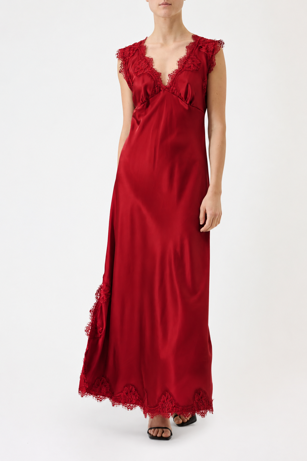 ANDREA – WIDE-STRAP VISCOSE AND LACE DRESS
