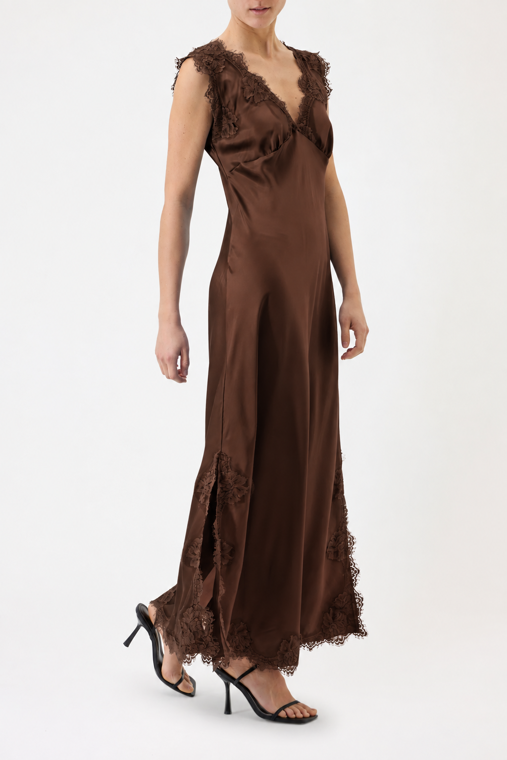 ANDREA – WIDE-STRAP VISCOSE AND LACE DRESS