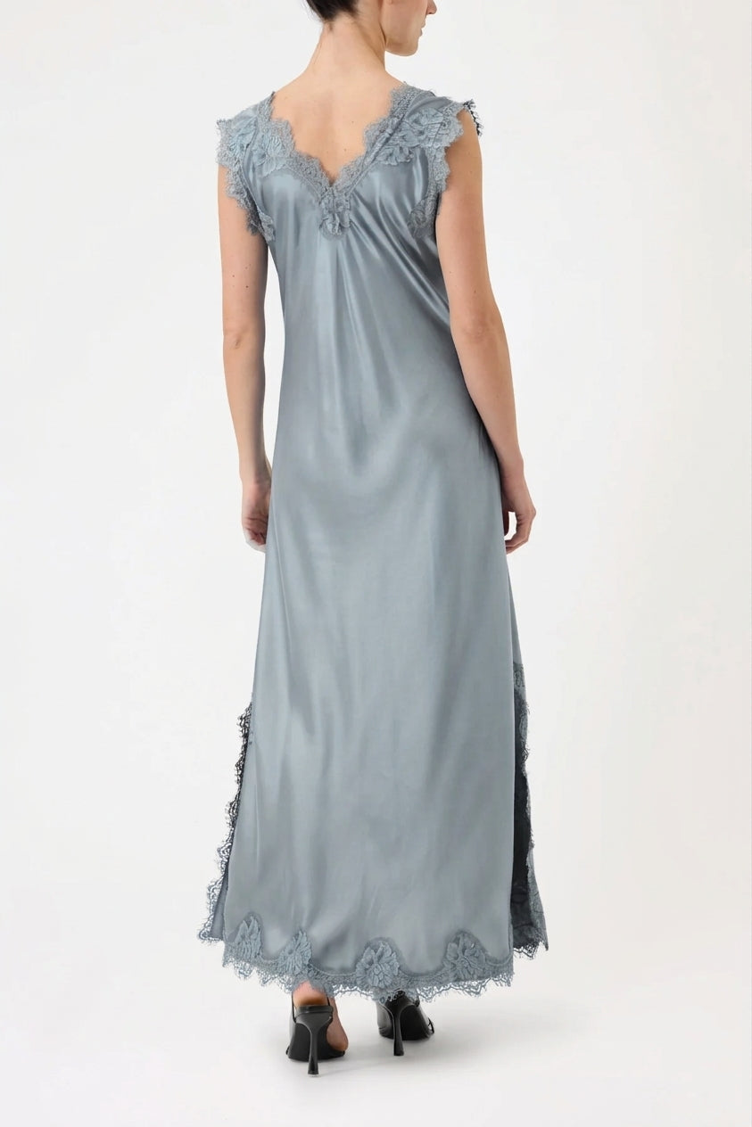 ANDREA – WIDE-STRAP VISCOSE AND LACE DRESS