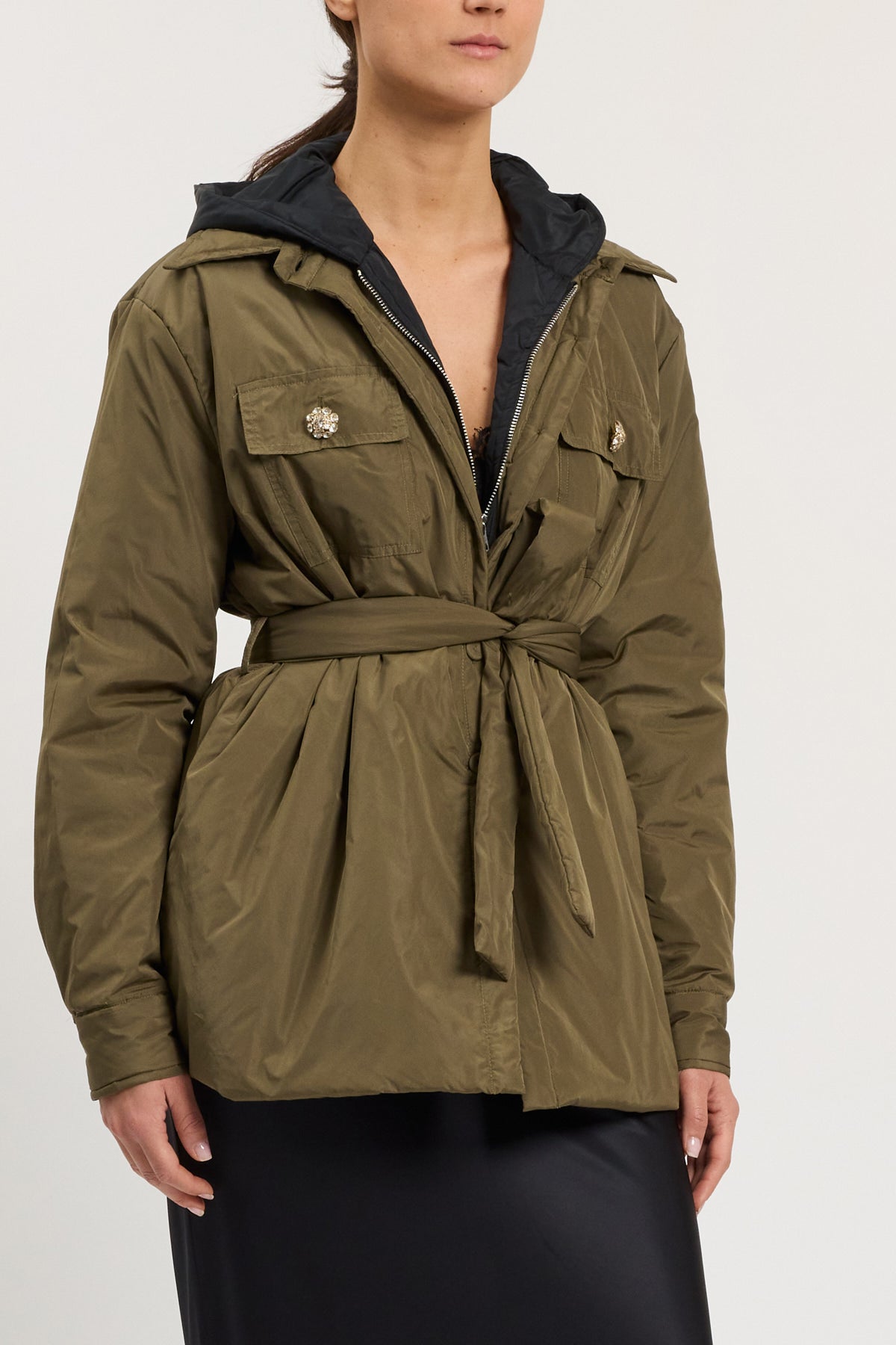 100 GRAM DOUBLE OVERSIZED JACKET WITH HOOD AND BELT