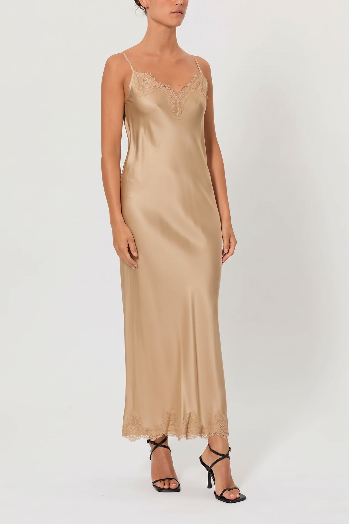 CLAUDIA – VISCOSE AND LACE SLIP DRESS