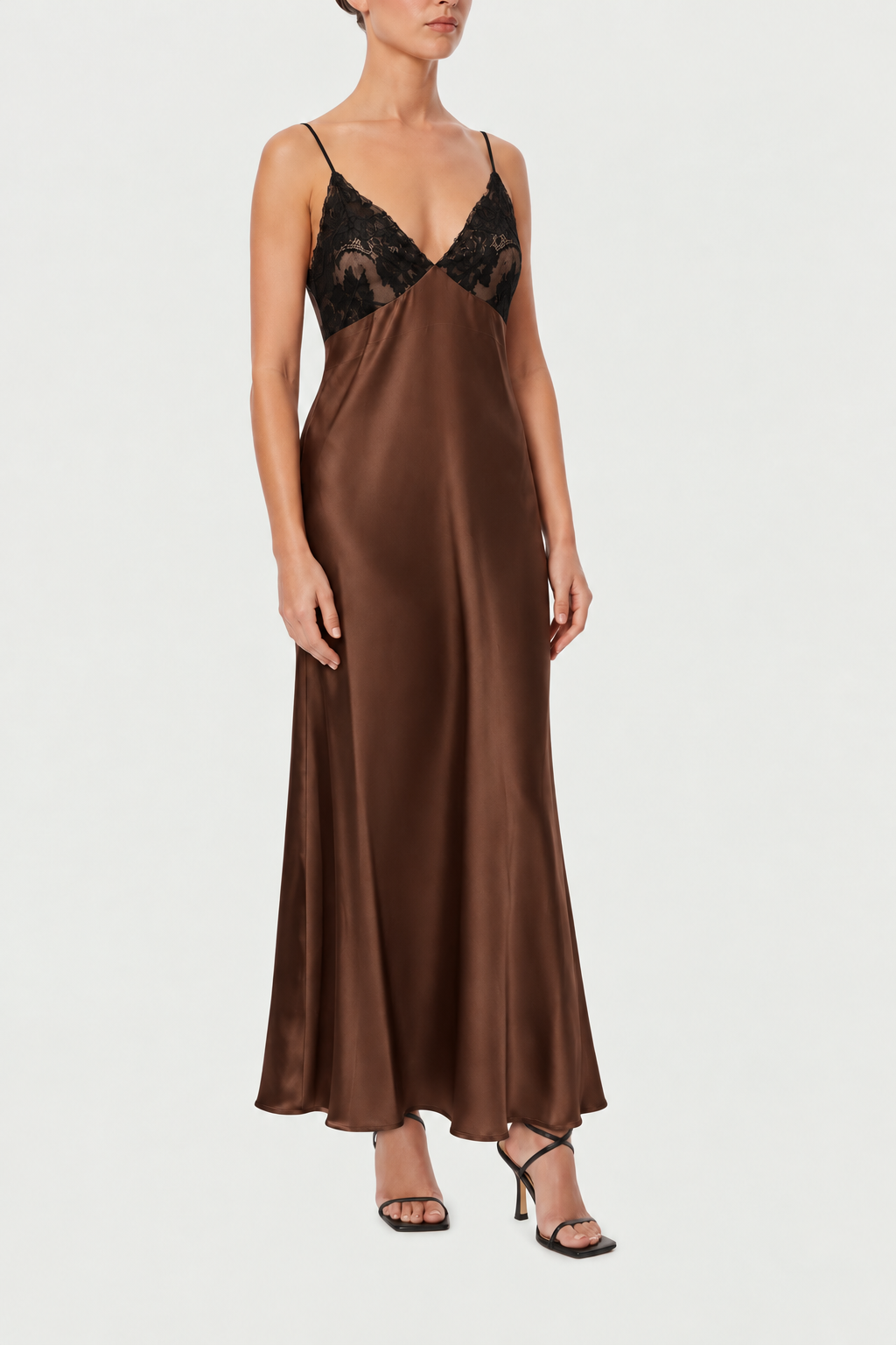 SLIP DRESS IN SETA CON COPPE DI PIZZO