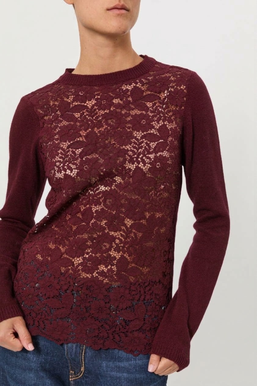 SLIM CREW NECK SWEATER WITH LACE