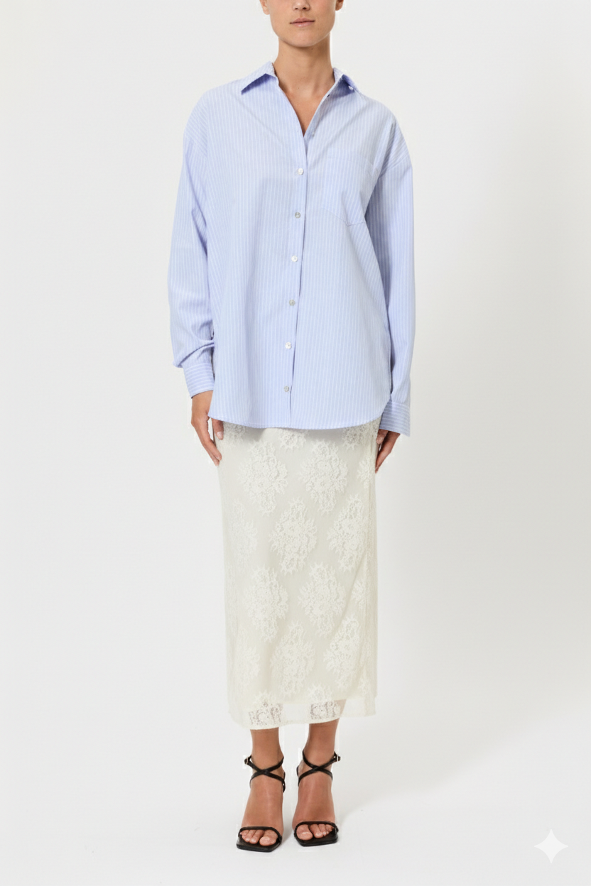 STRIPED SHIRT WITH LACE BACK