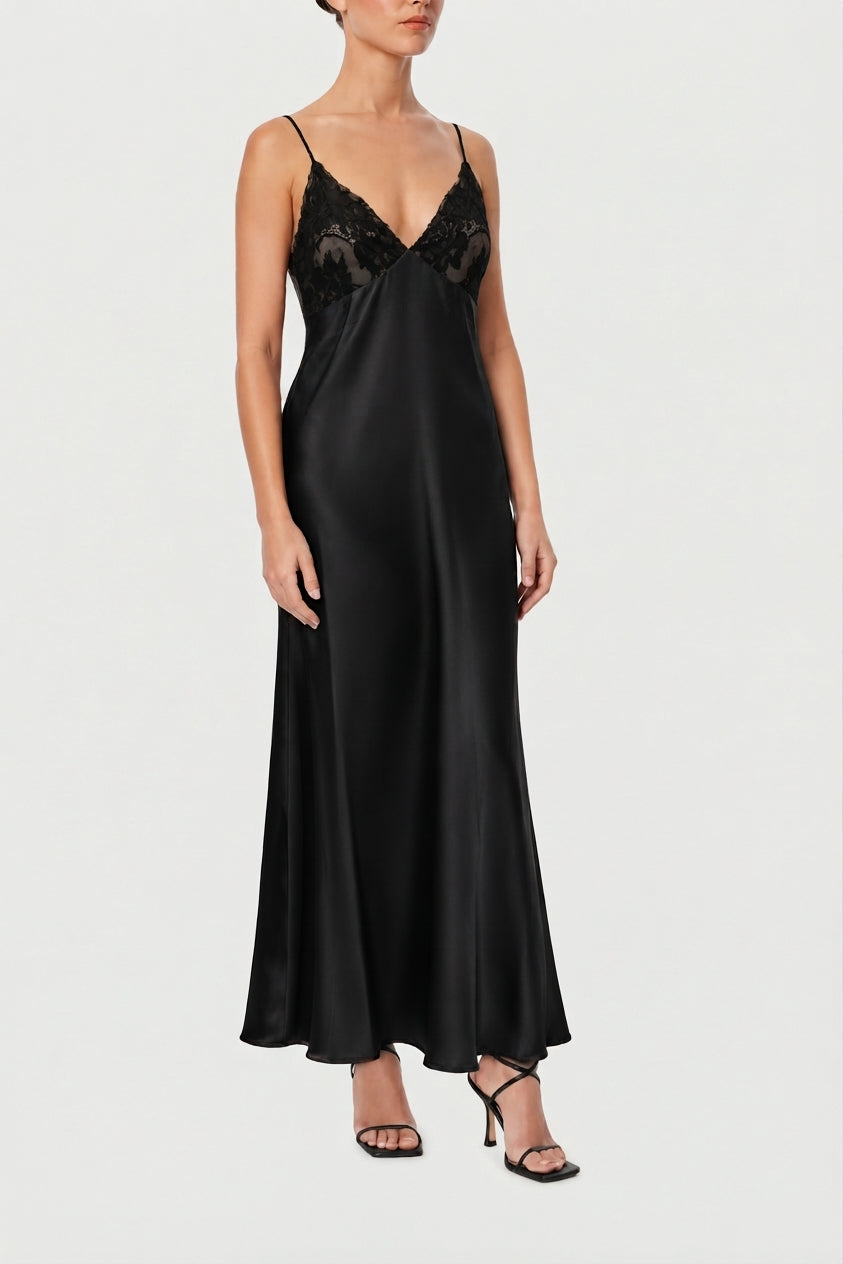 SLIP DRESS IN SETA CON COPPE DI PIZZO