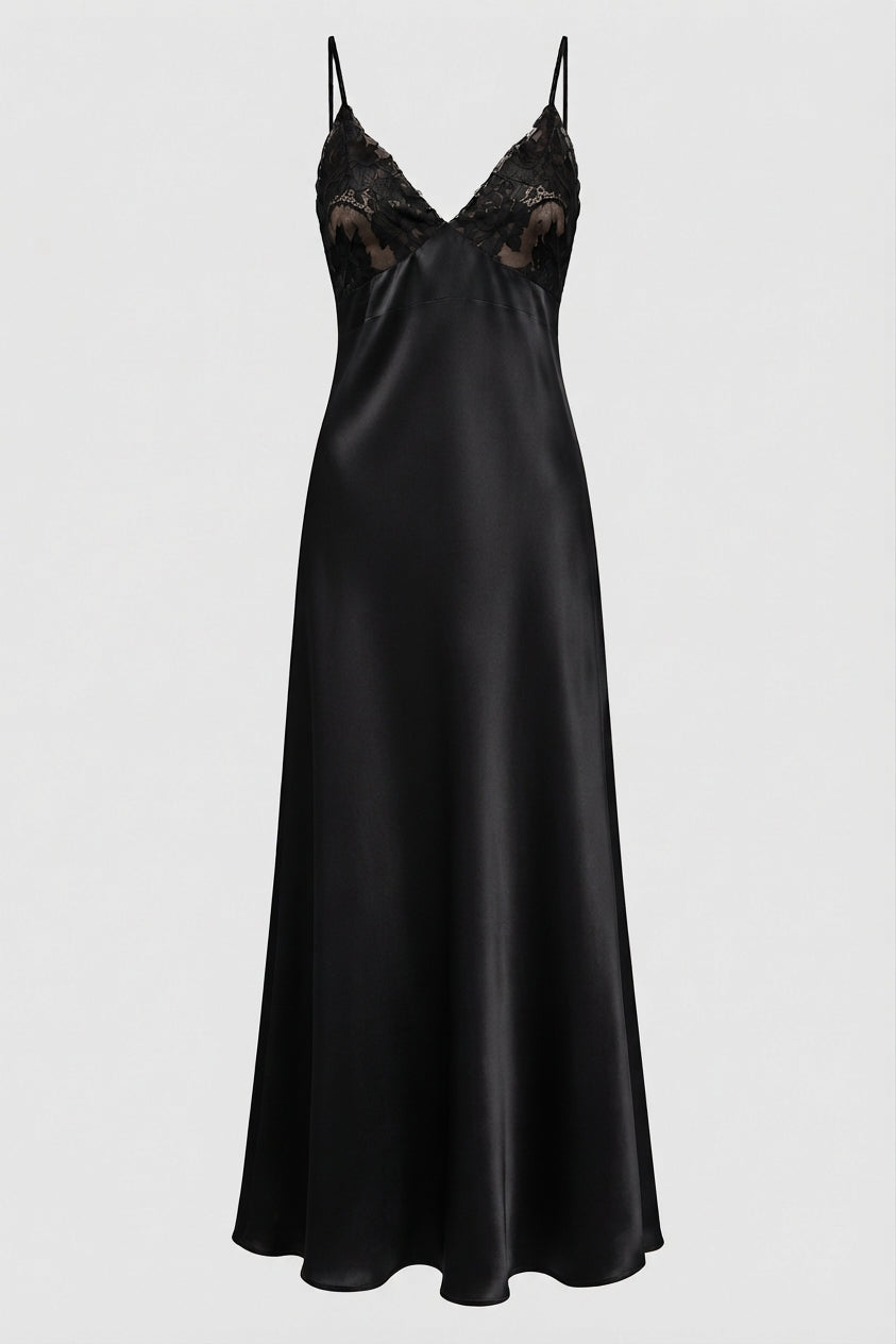 SLIP DRESS IN SETA CON COPPE DI PIZZO