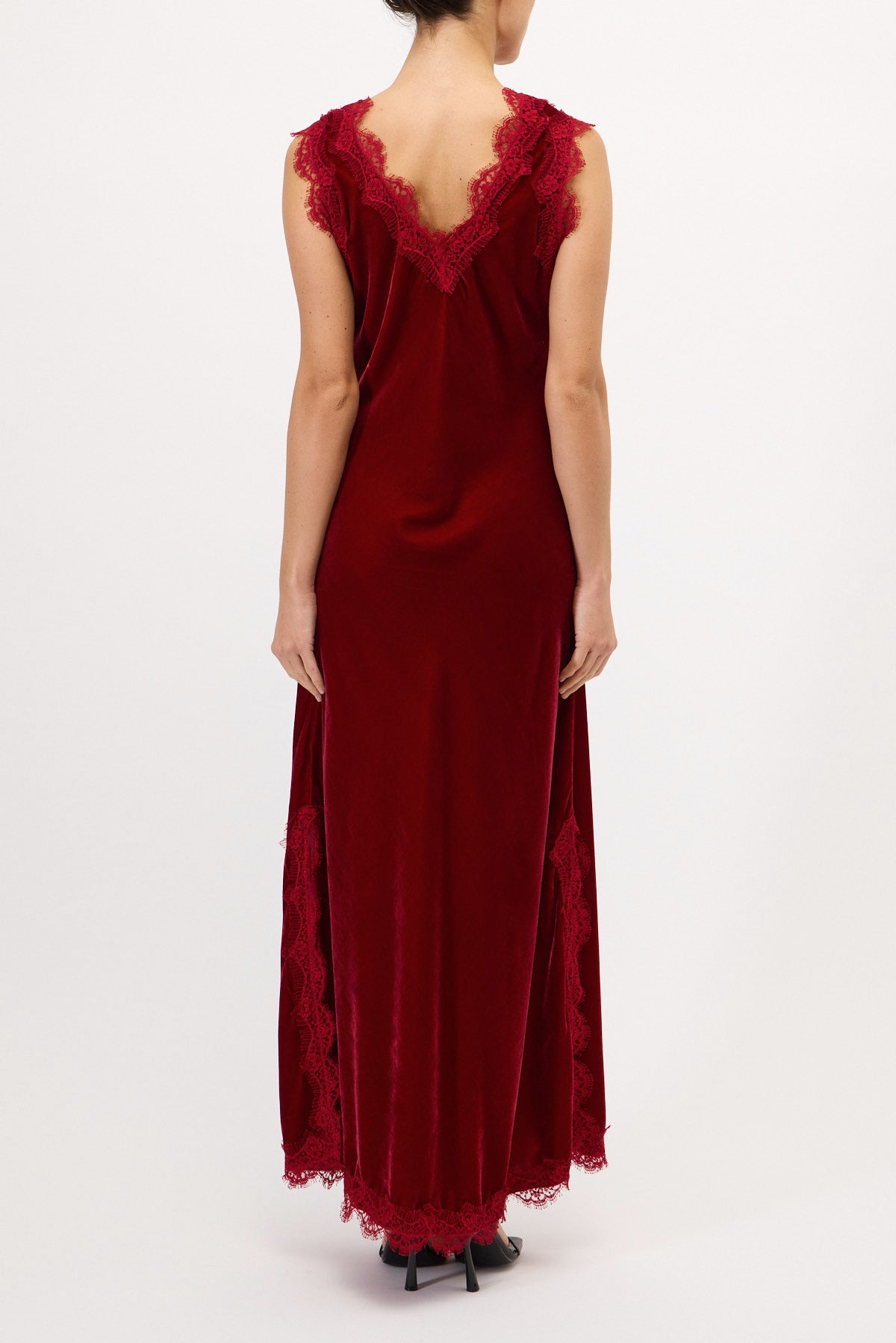 VESTITO SOTTOVESTE SPALLA LARGA ANDREA IN VELLUTO CON PIZZO