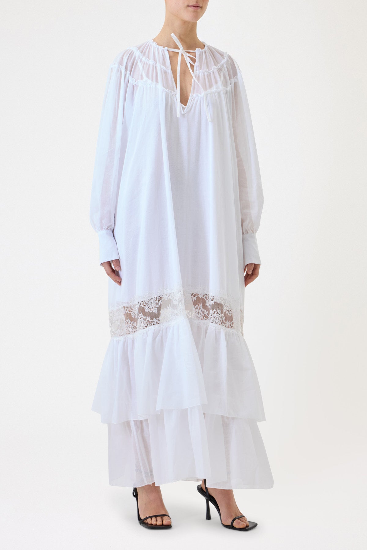 LONG MUSLIN DRESS WITH LACE