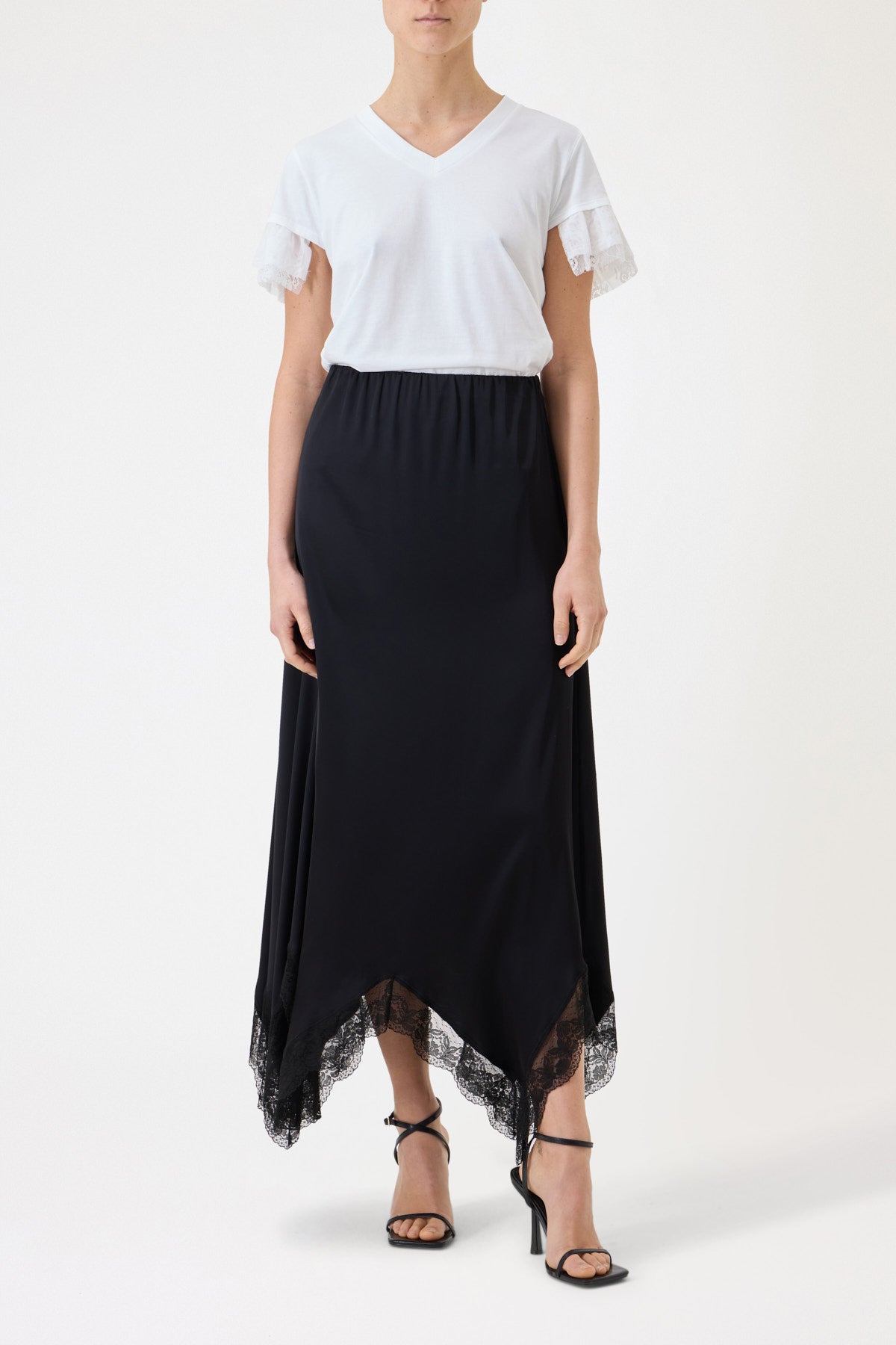 LONG SATIN SKIRT WITH LACE