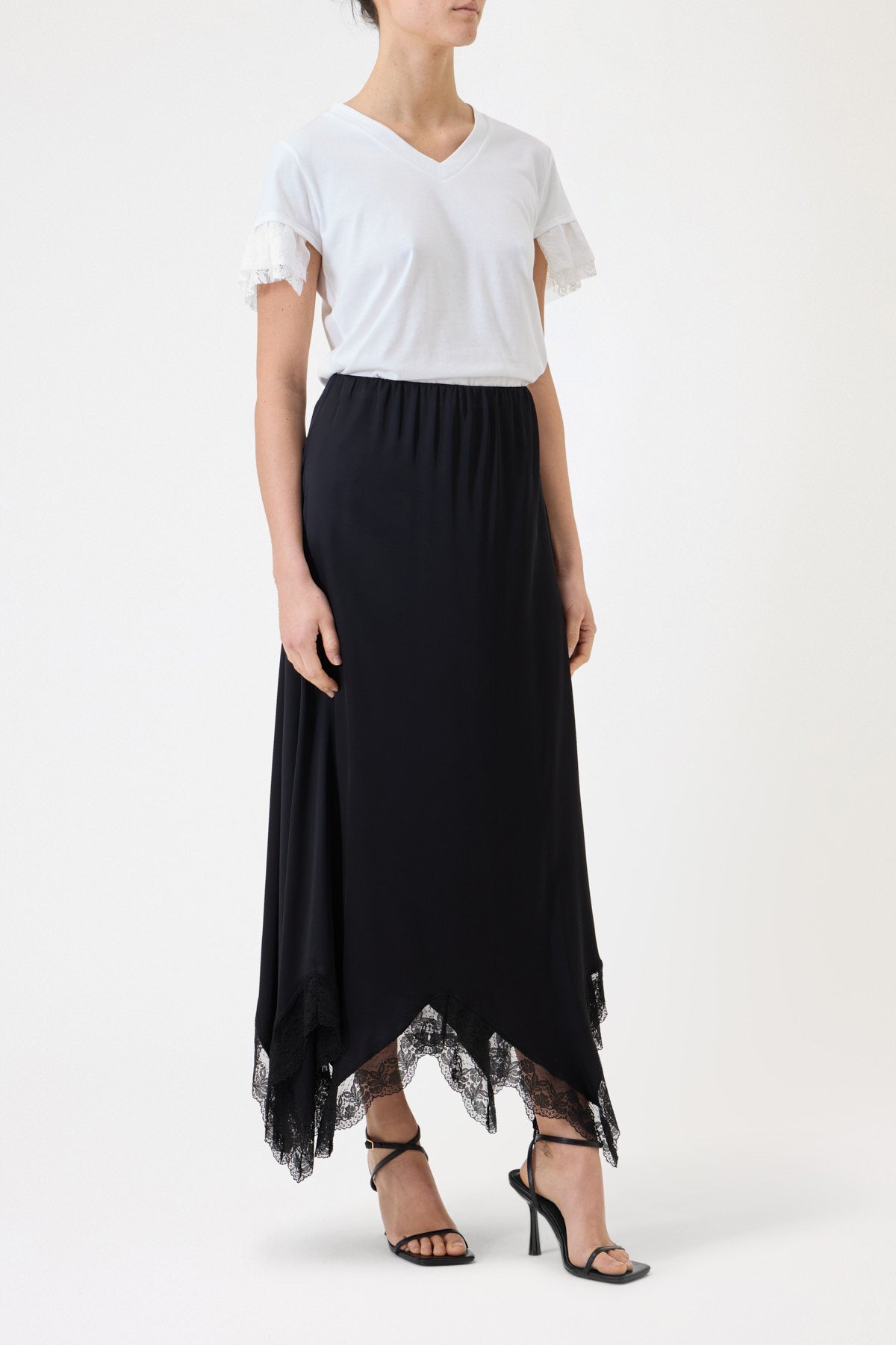 LONG SATIN SKIRT WITH LACE