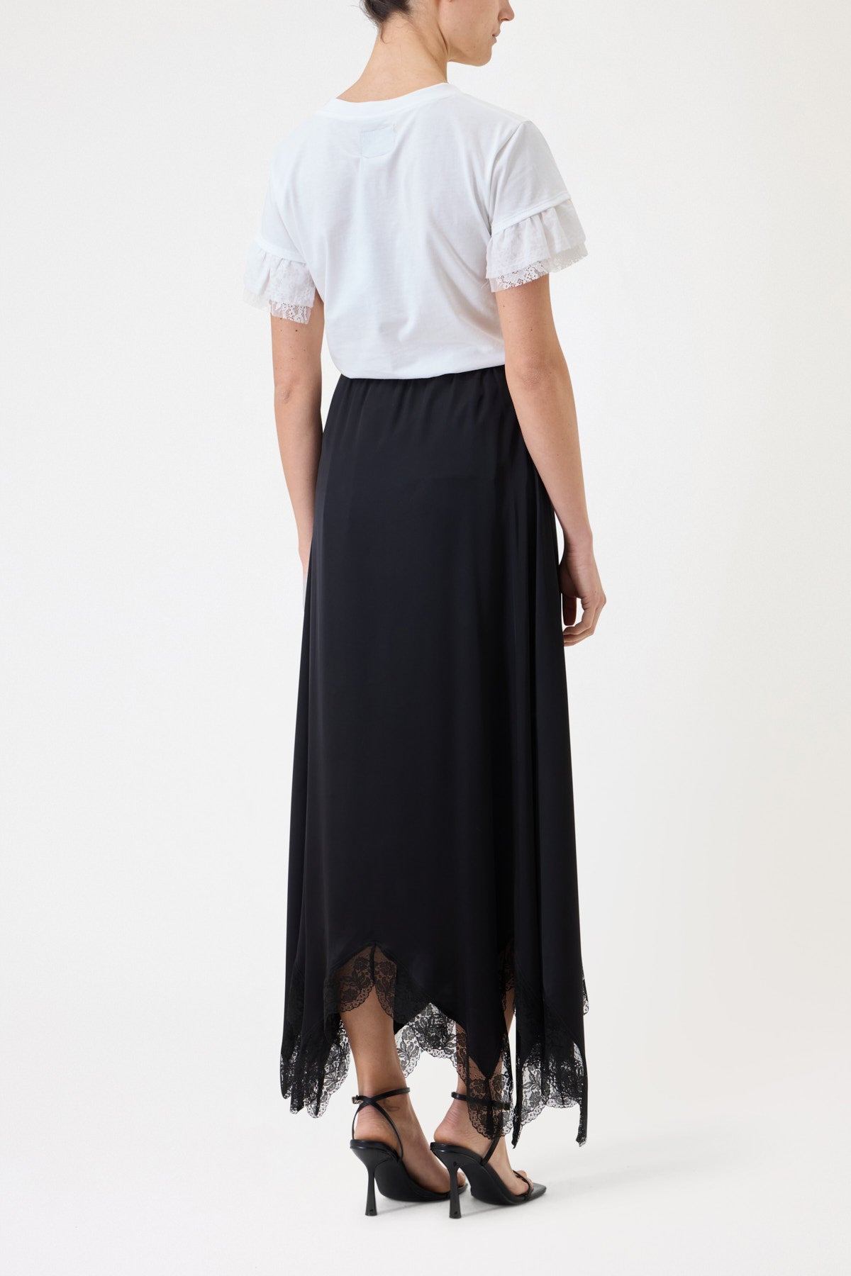 LONG SATIN SKIRT WITH LACE