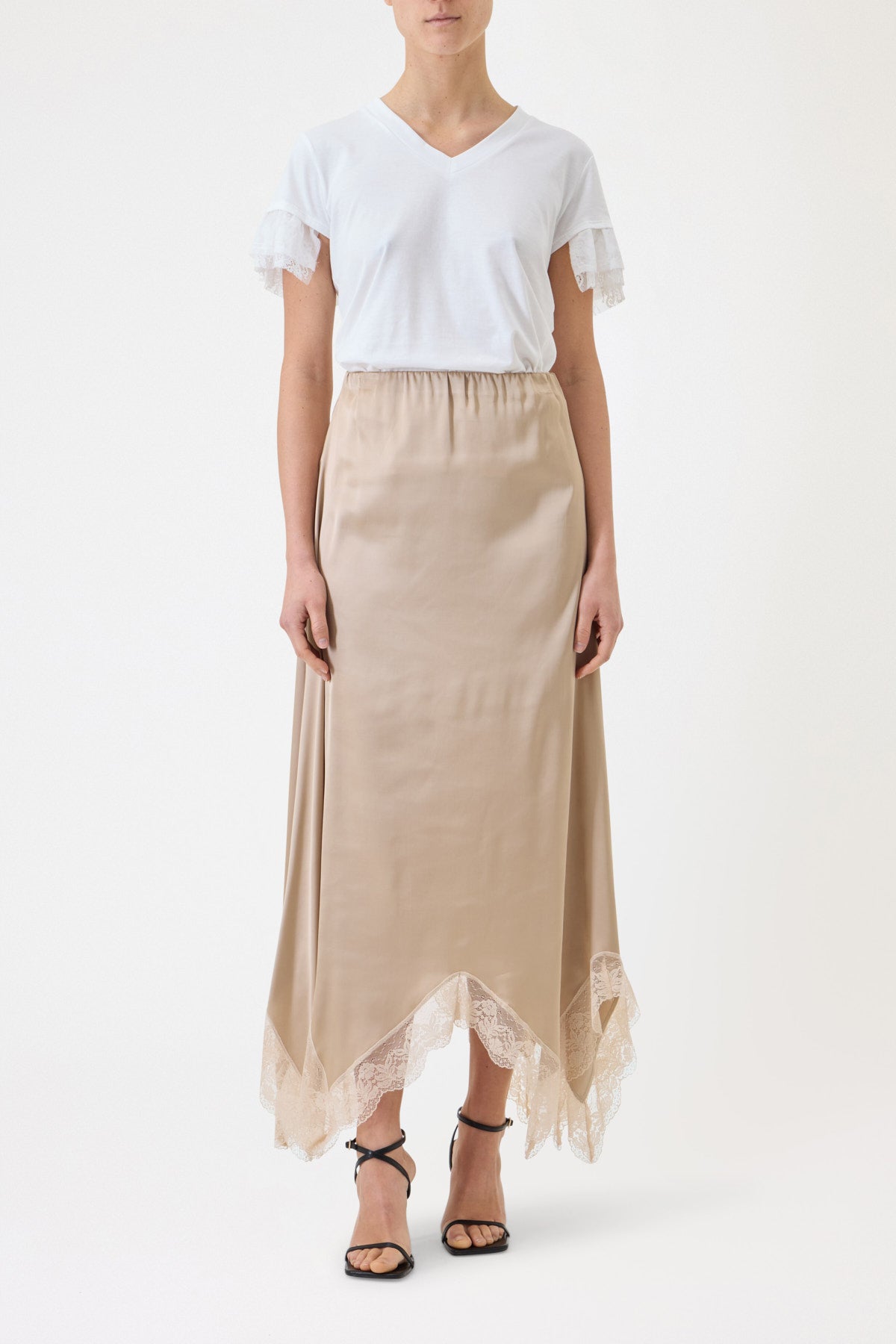 LONG SATIN SKIRT WITH LACE
