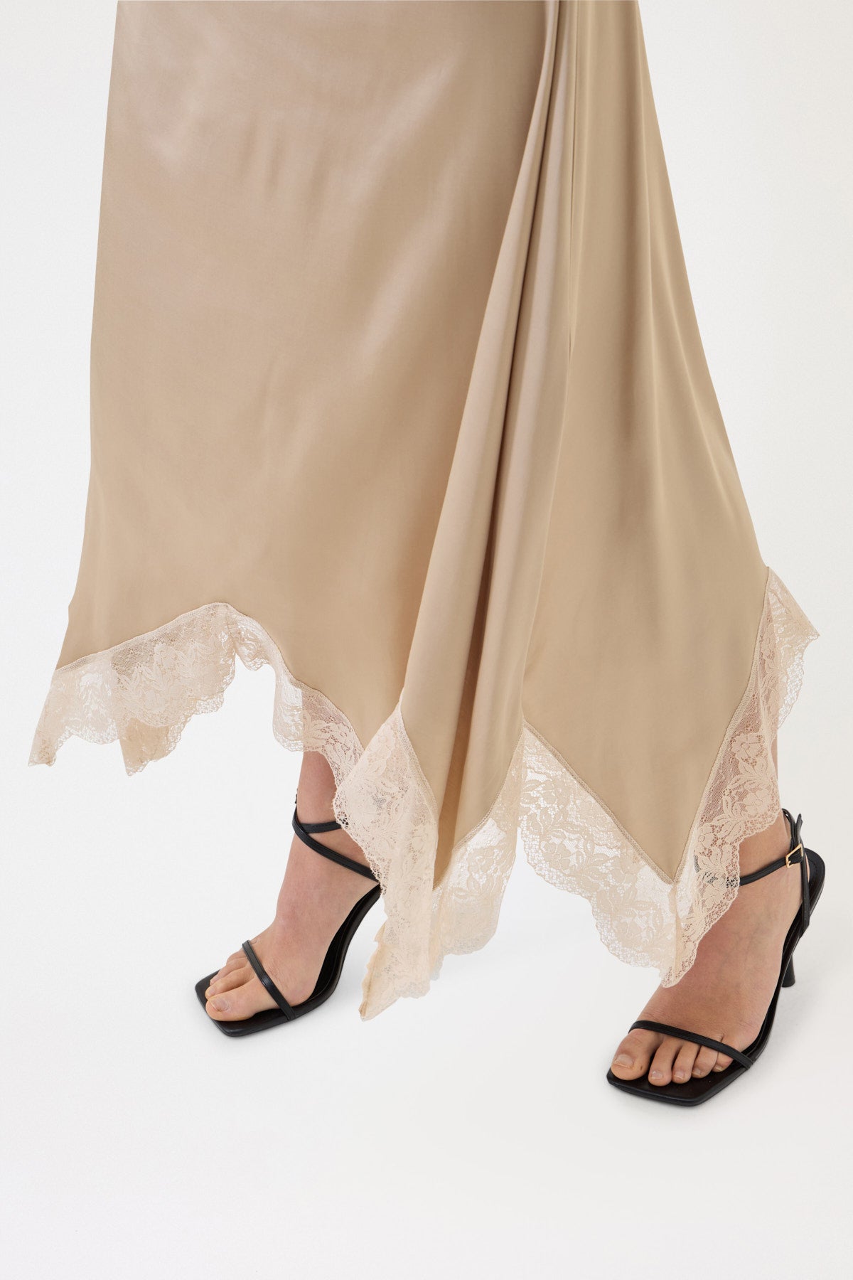 LONG SATIN SKIRT WITH LACE