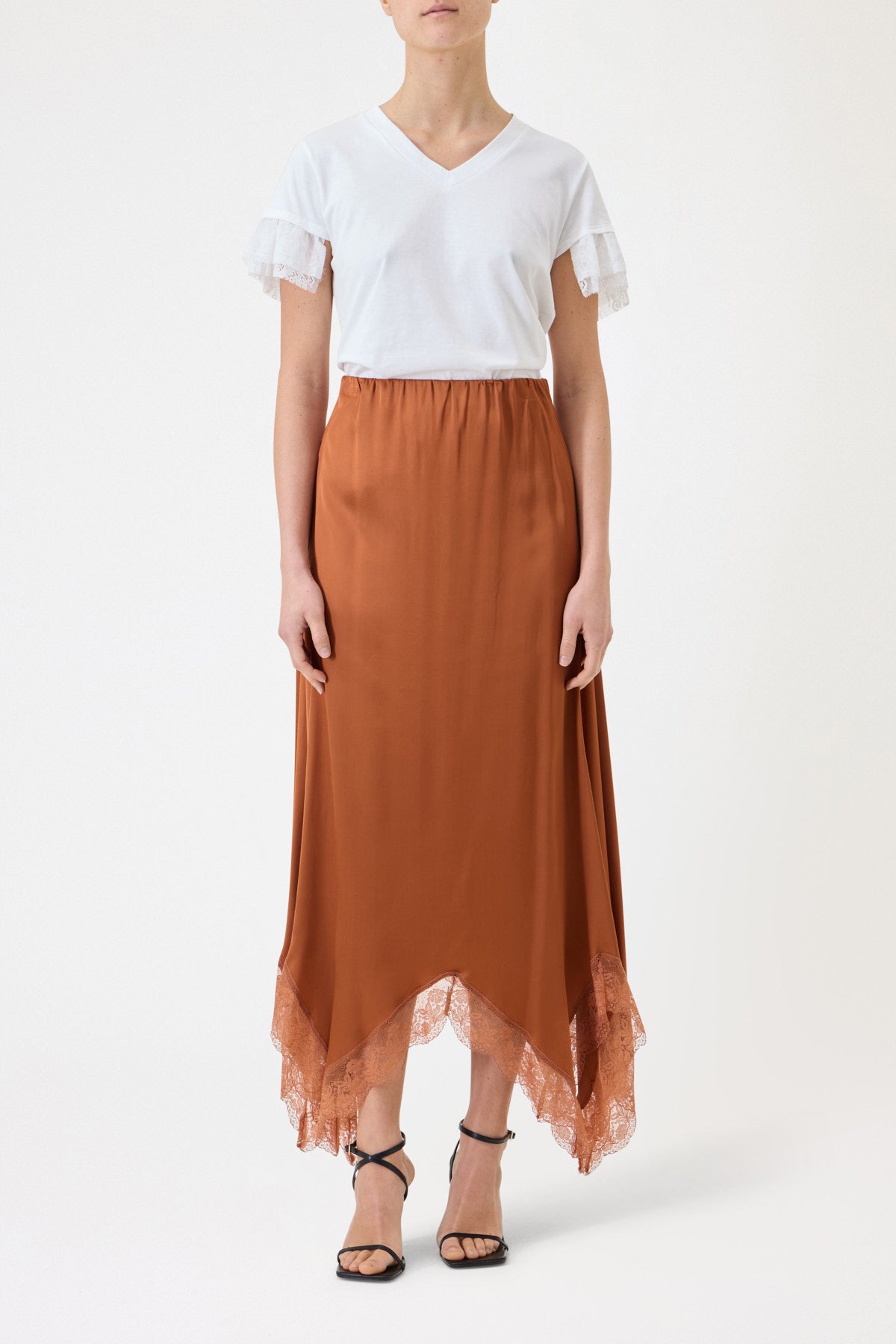LONG SATIN SKIRT WITH LACE