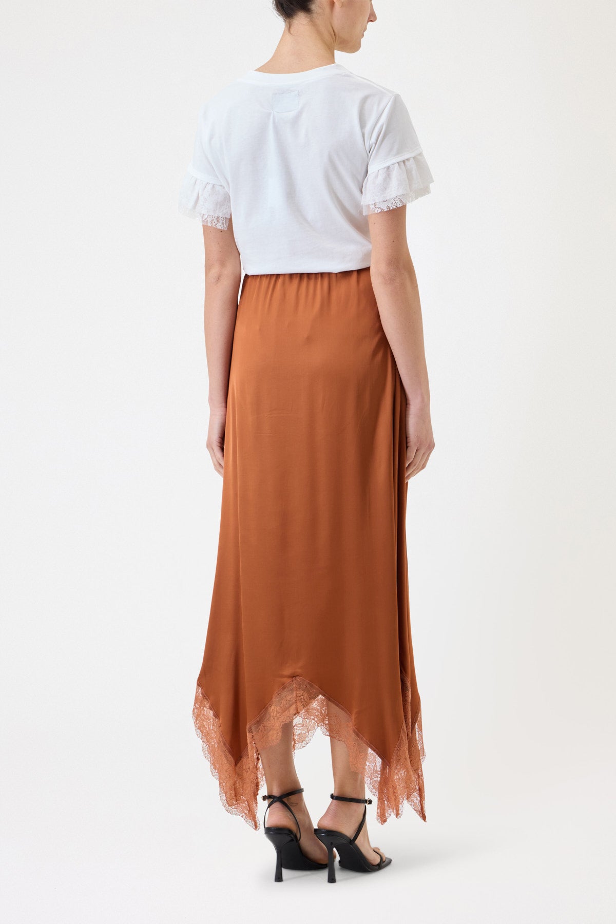 LONG SATIN SKIRT WITH LACE